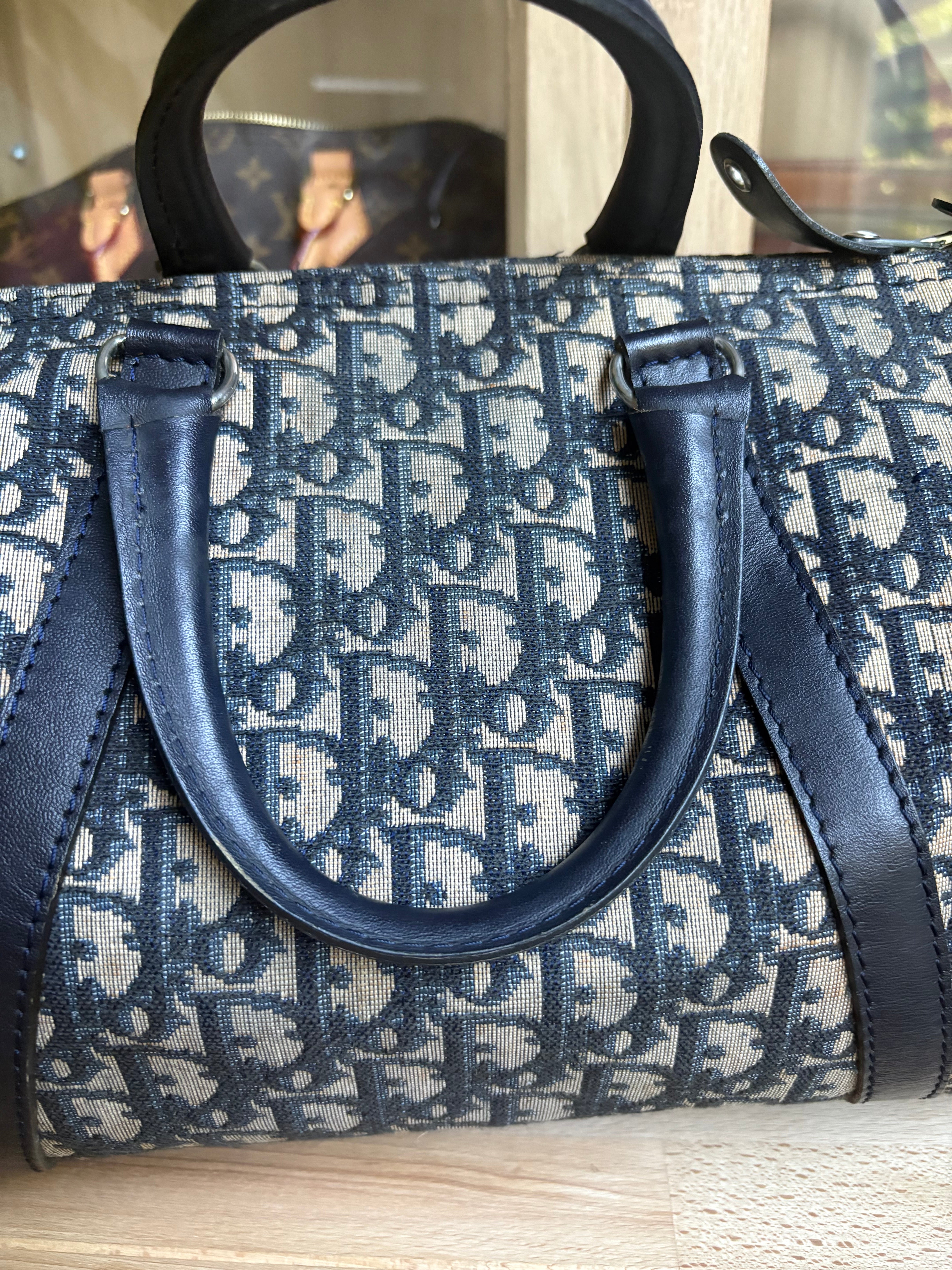 Bolso Dior Trotter Boston monograma Oblique azul marino – Talla 30