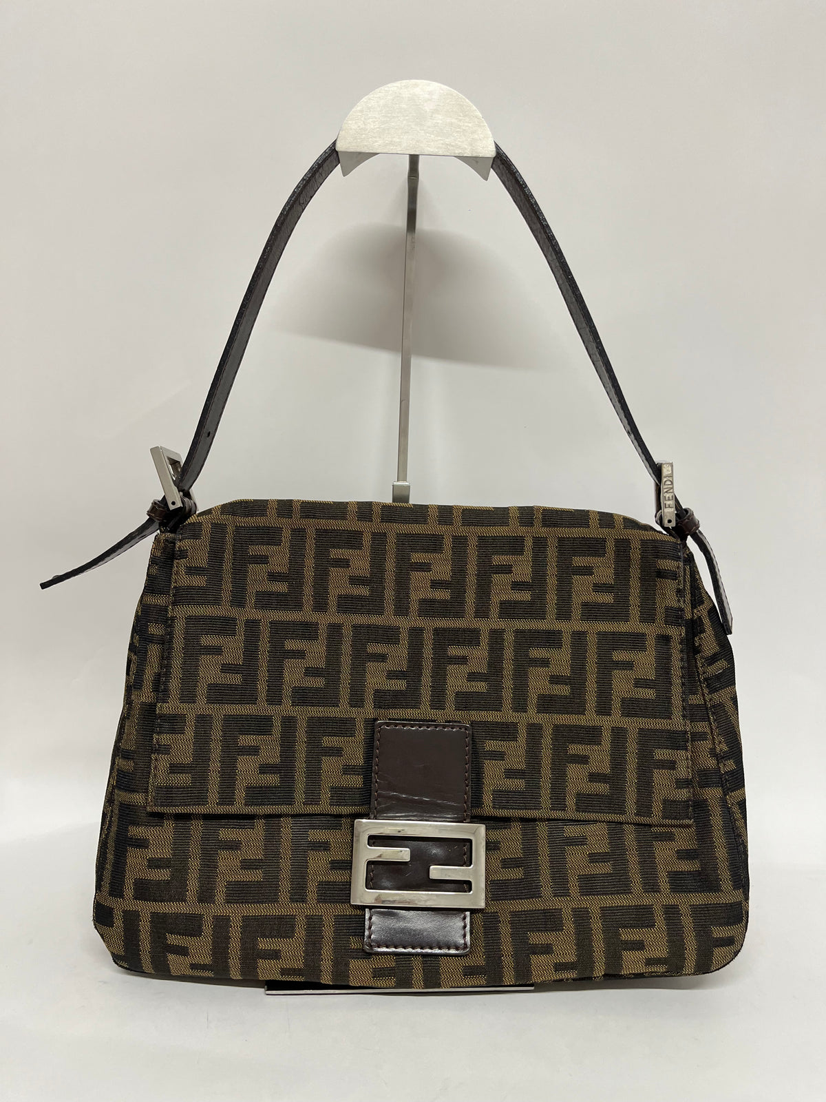 Fendi Mamma Baguette Lona Zucca y Piel Marrón