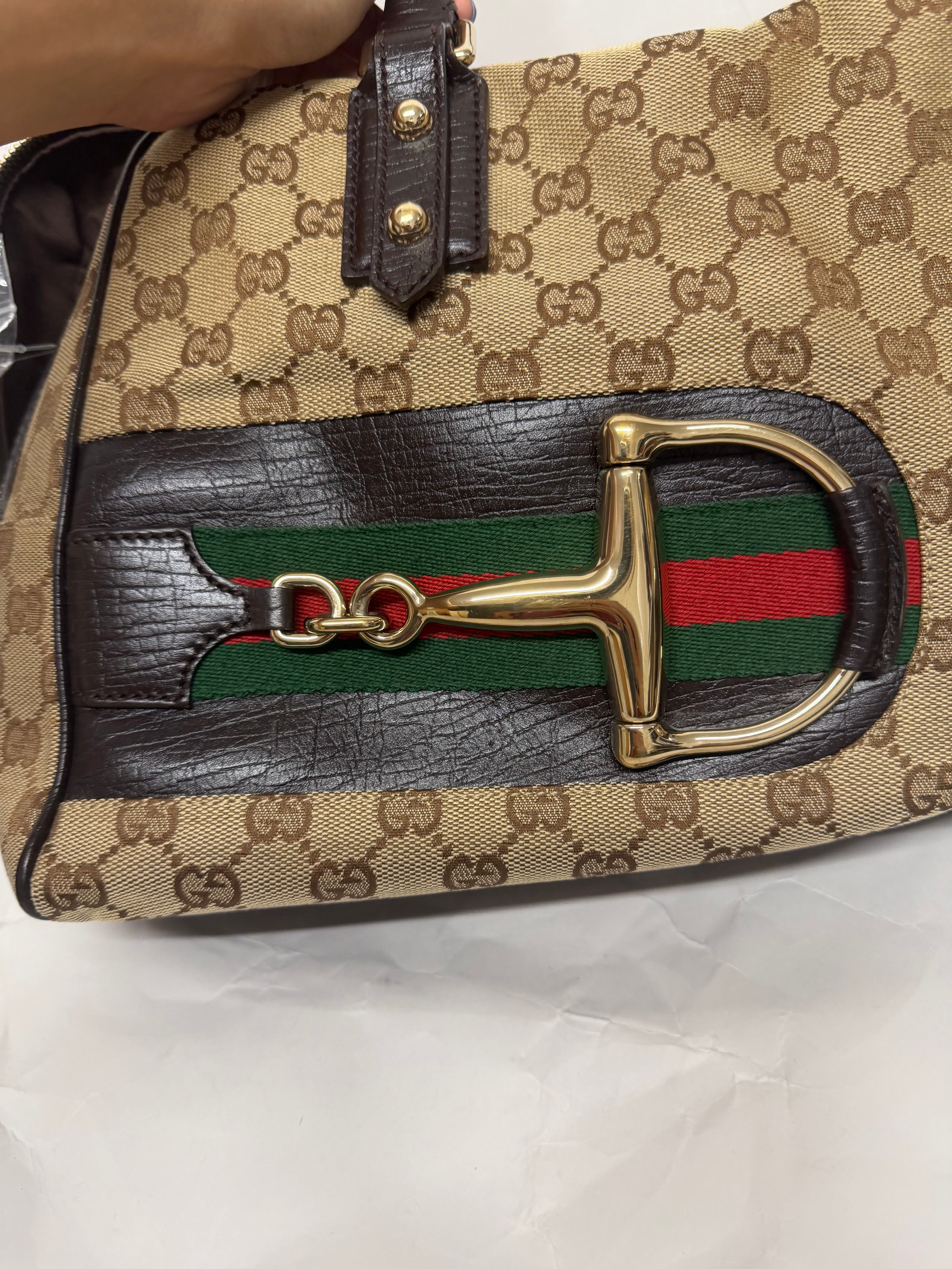 Gucci Hasler Horsebit GG Canvas Shoulder Bag