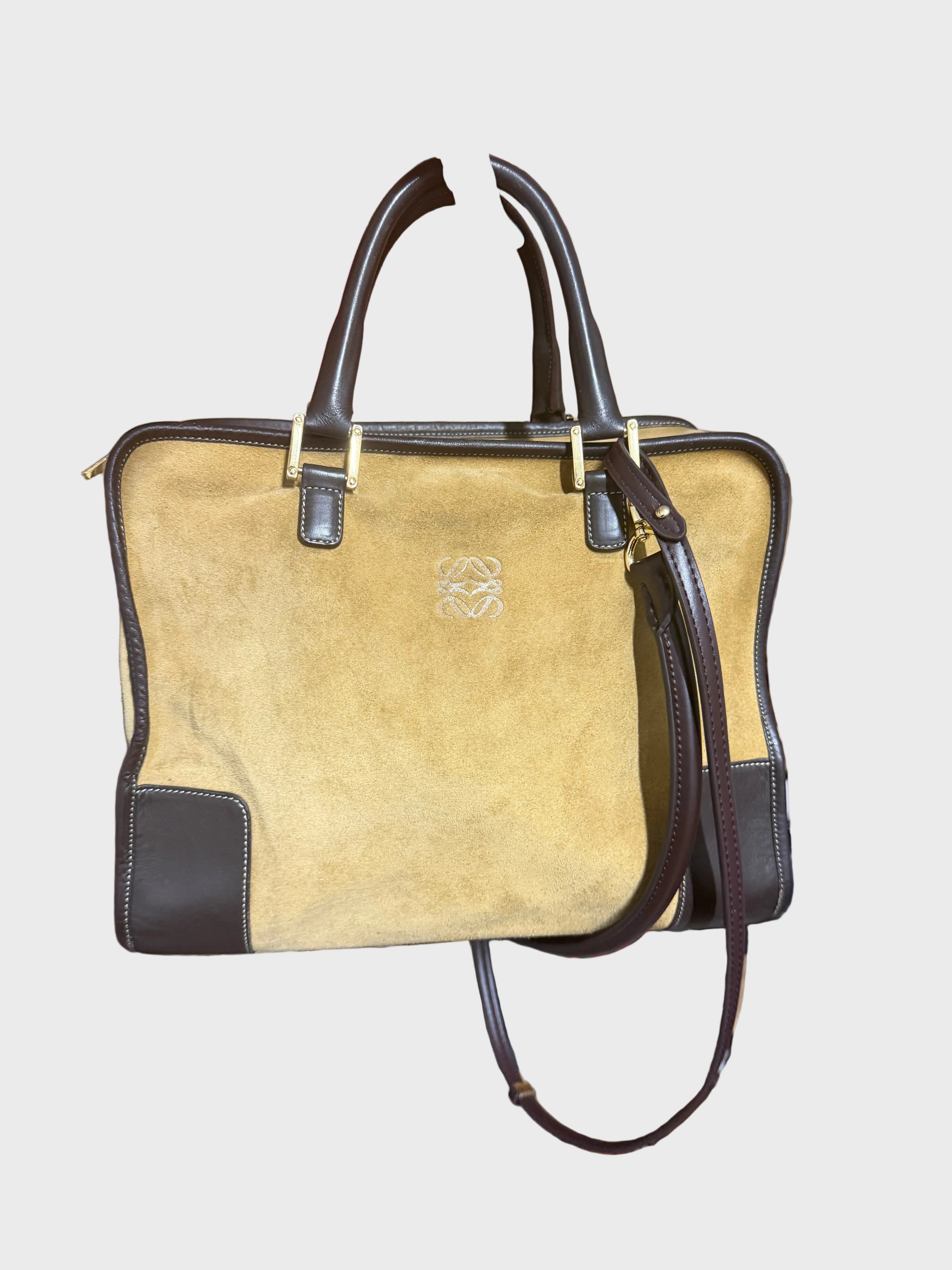 Loewe Amazona 32 Ante Oro y Piel Marrón