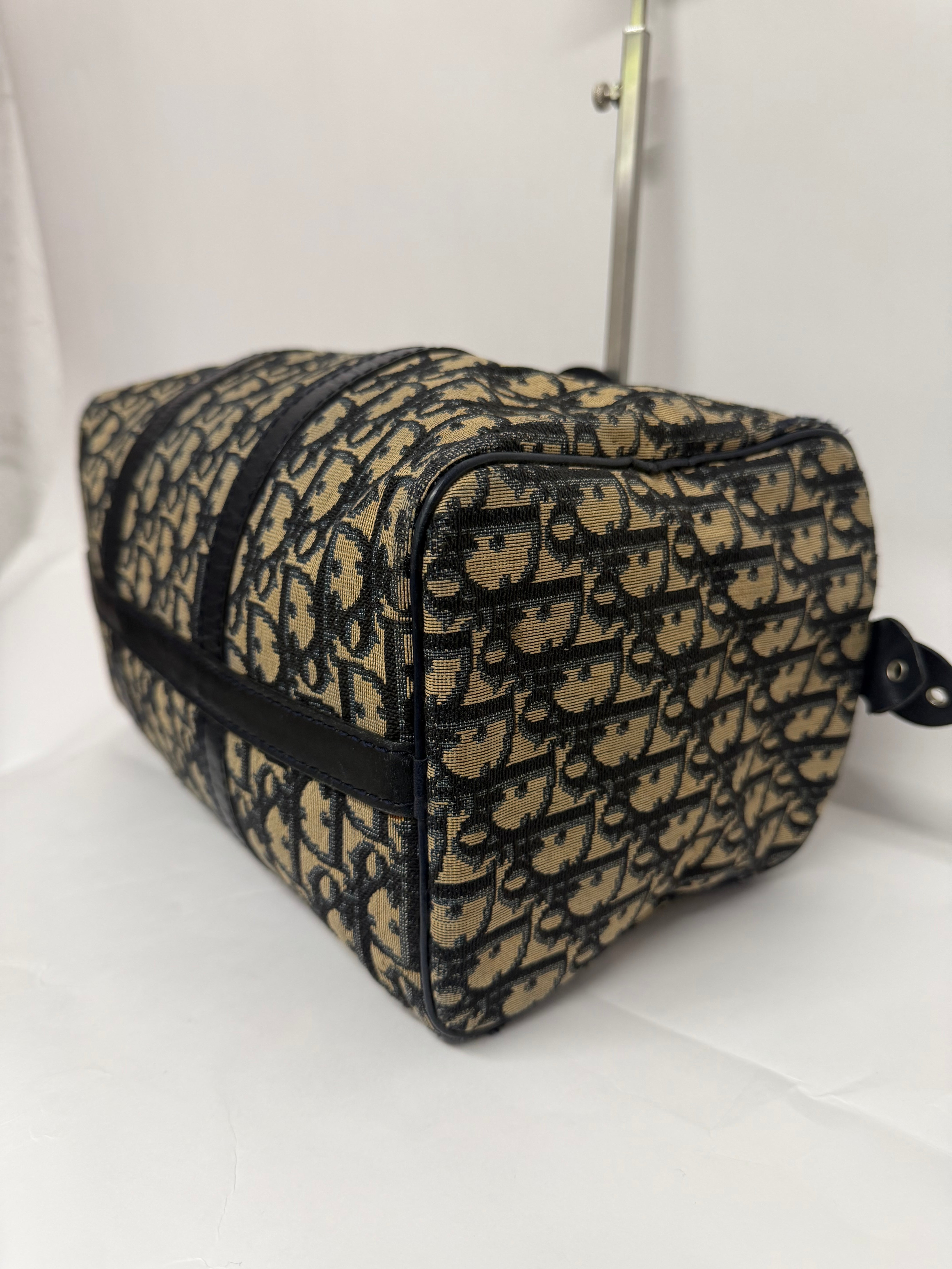 Dior Trotter Boston Bag Canvas x Leather Azul Marino
