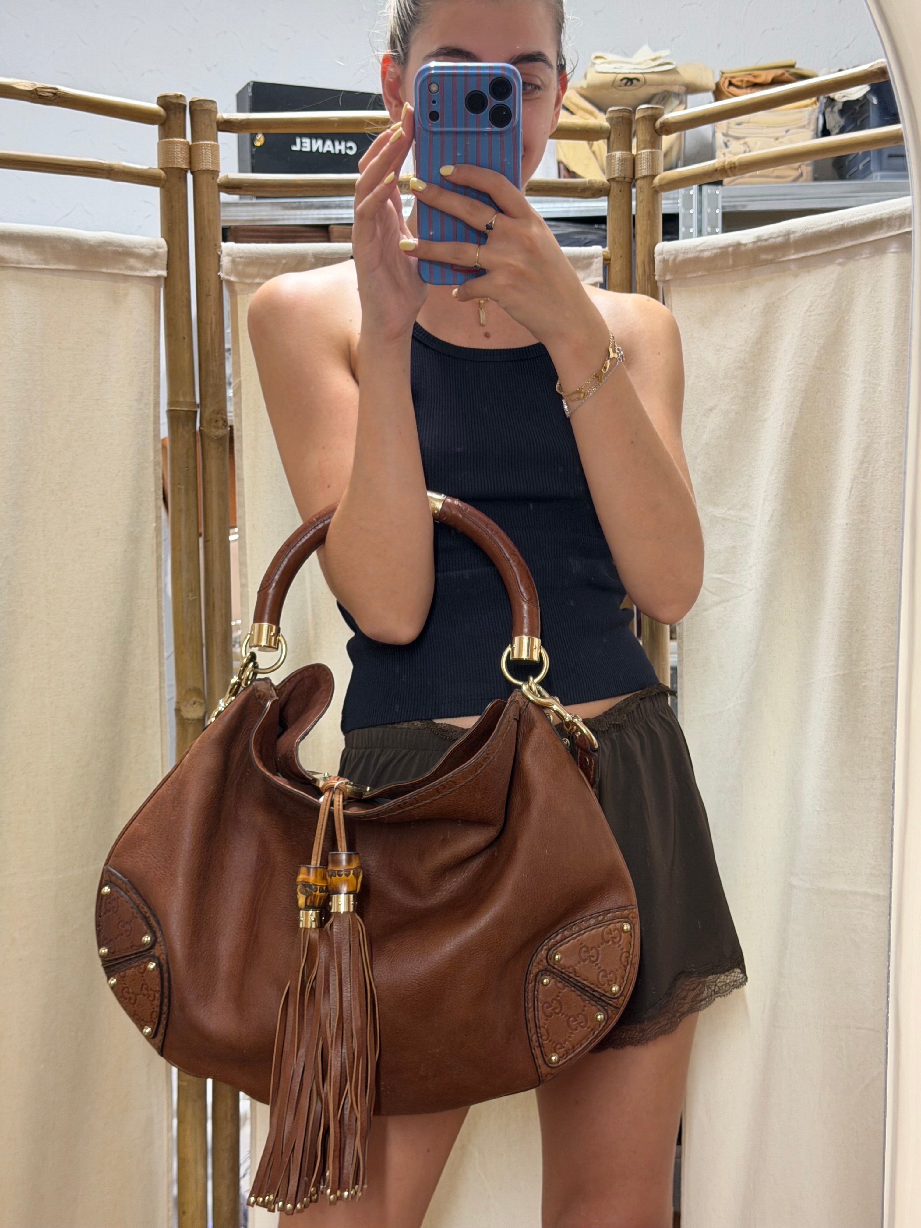 Gucci Indy Satchel Guccissima con Bambú XL