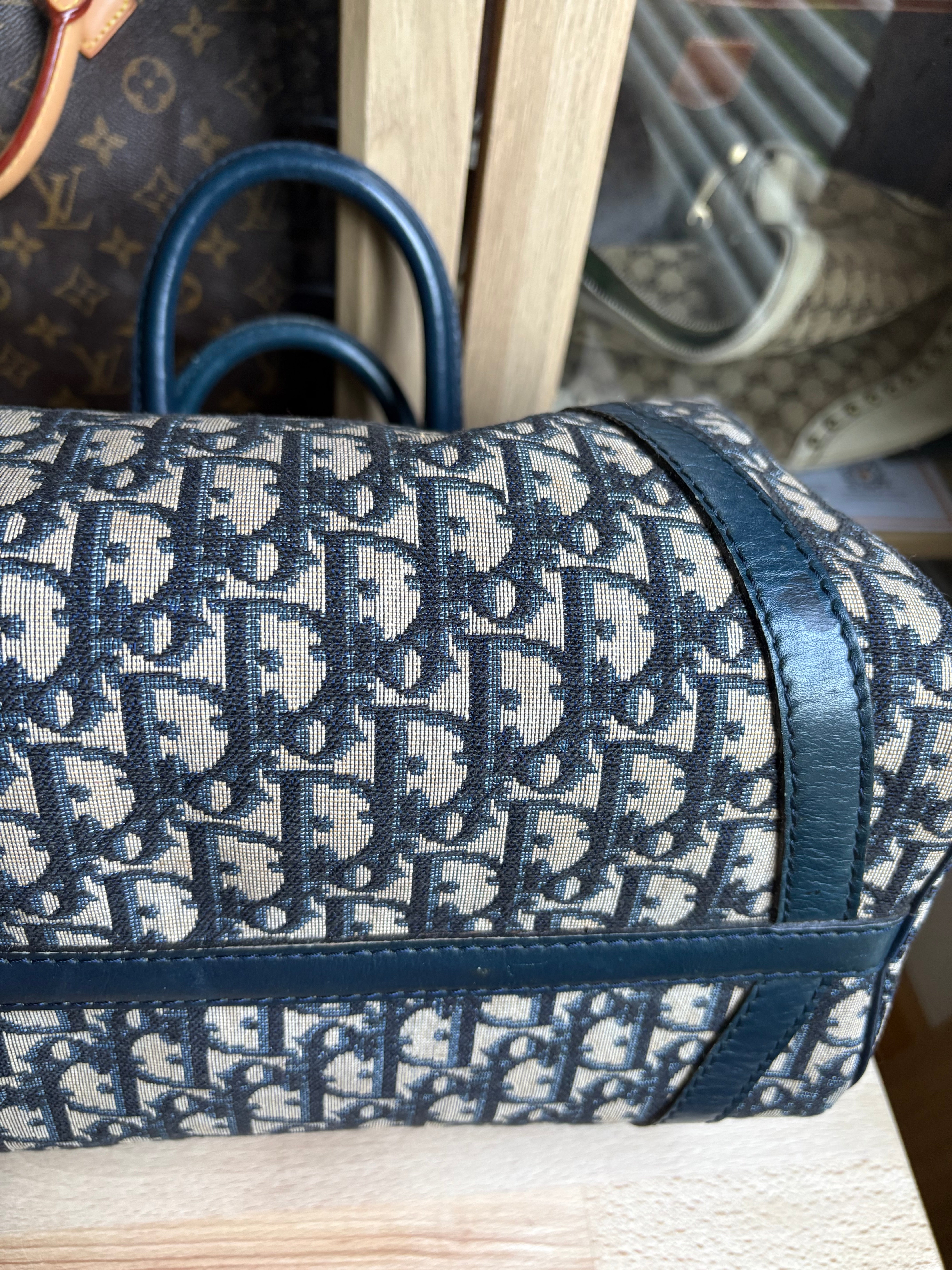 Bolso Dior Trotter Boston monograma Oblique azul marino – Talla 30
