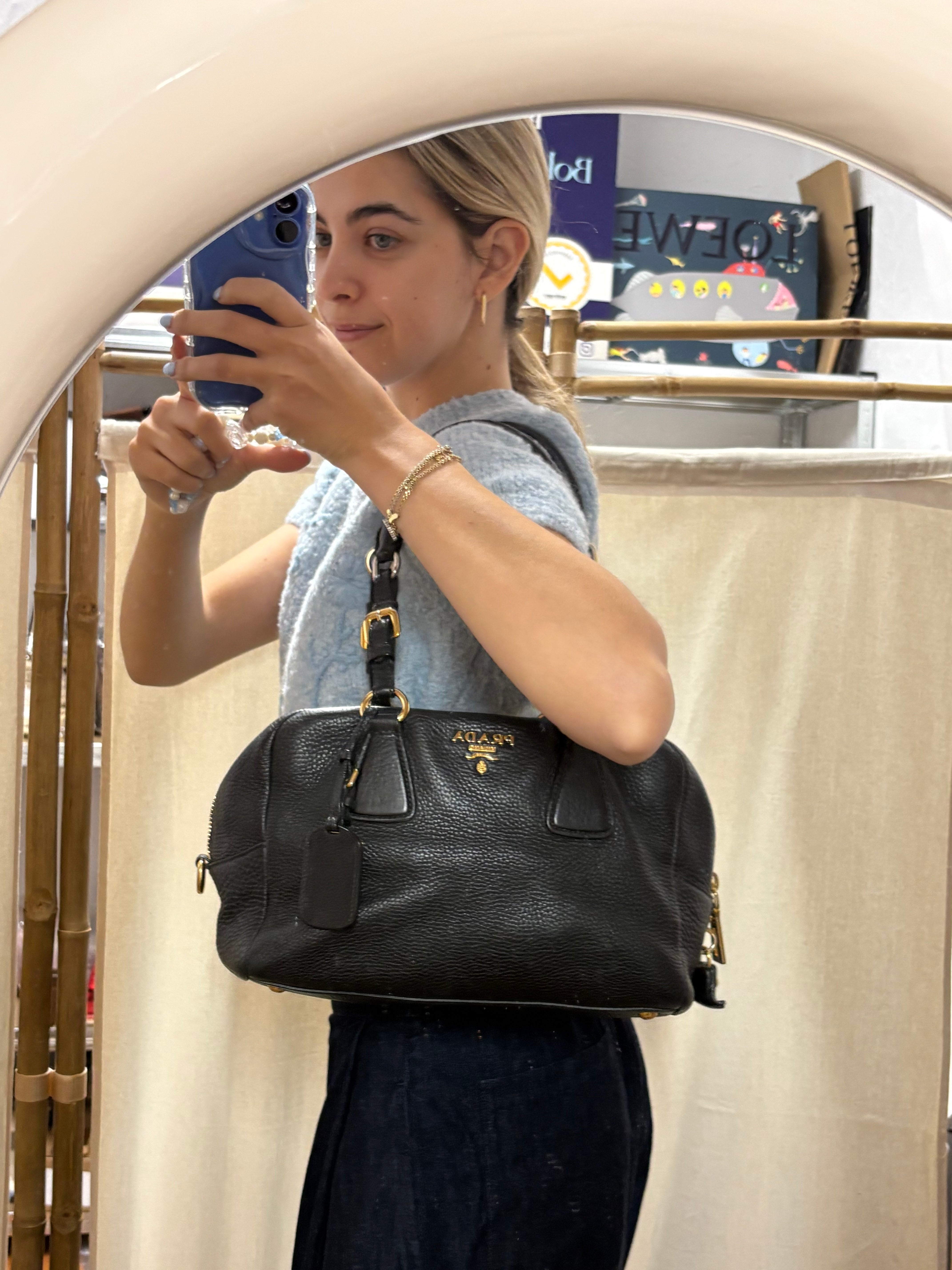 Prada Vitello Daino Negro 2-Way Original – Bandolera