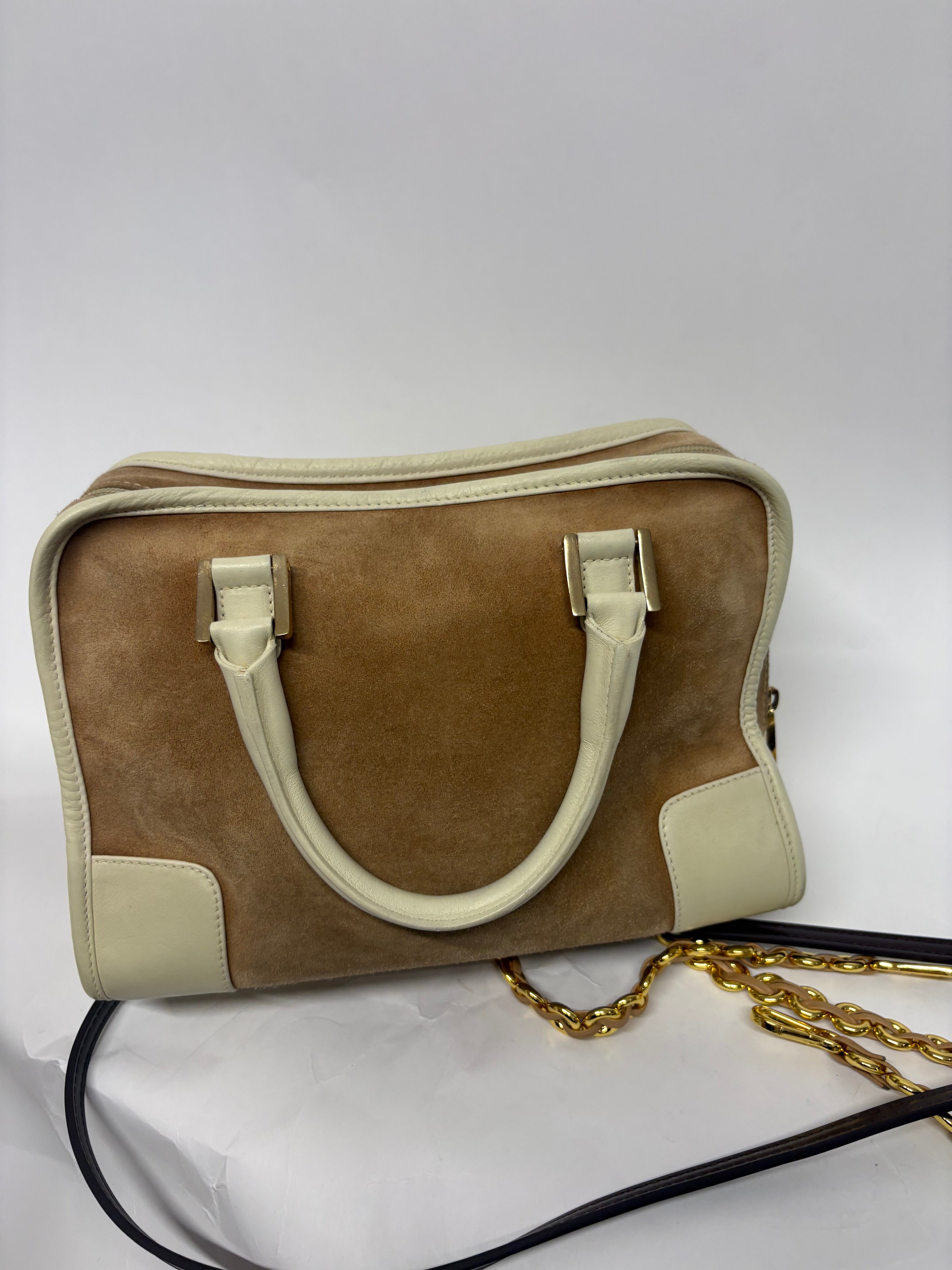 Loewe Amazona 28 blanco y ante oro 2 bandoleras