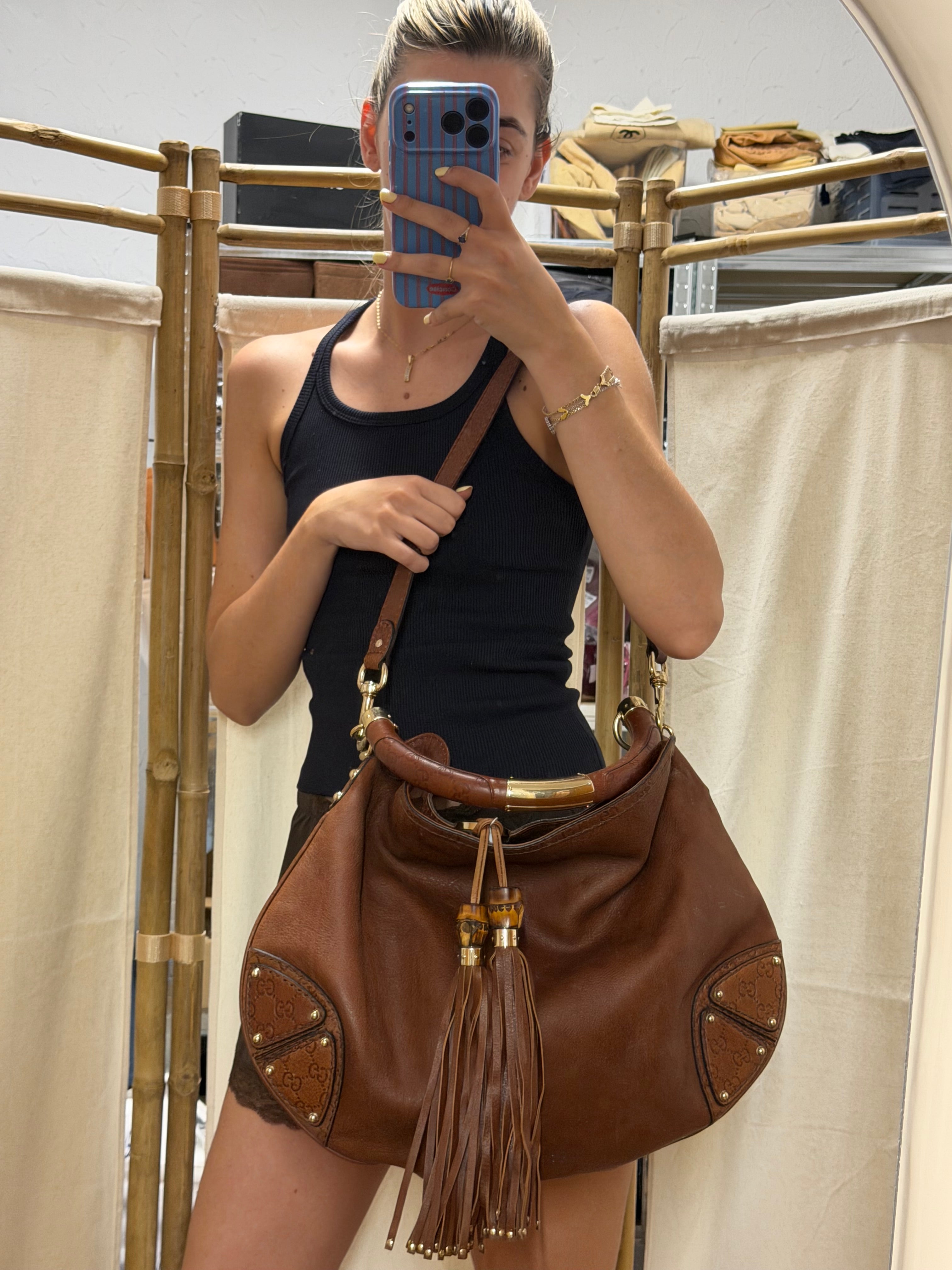 Gucci Indy Satchel Guccissima con Bambú XL