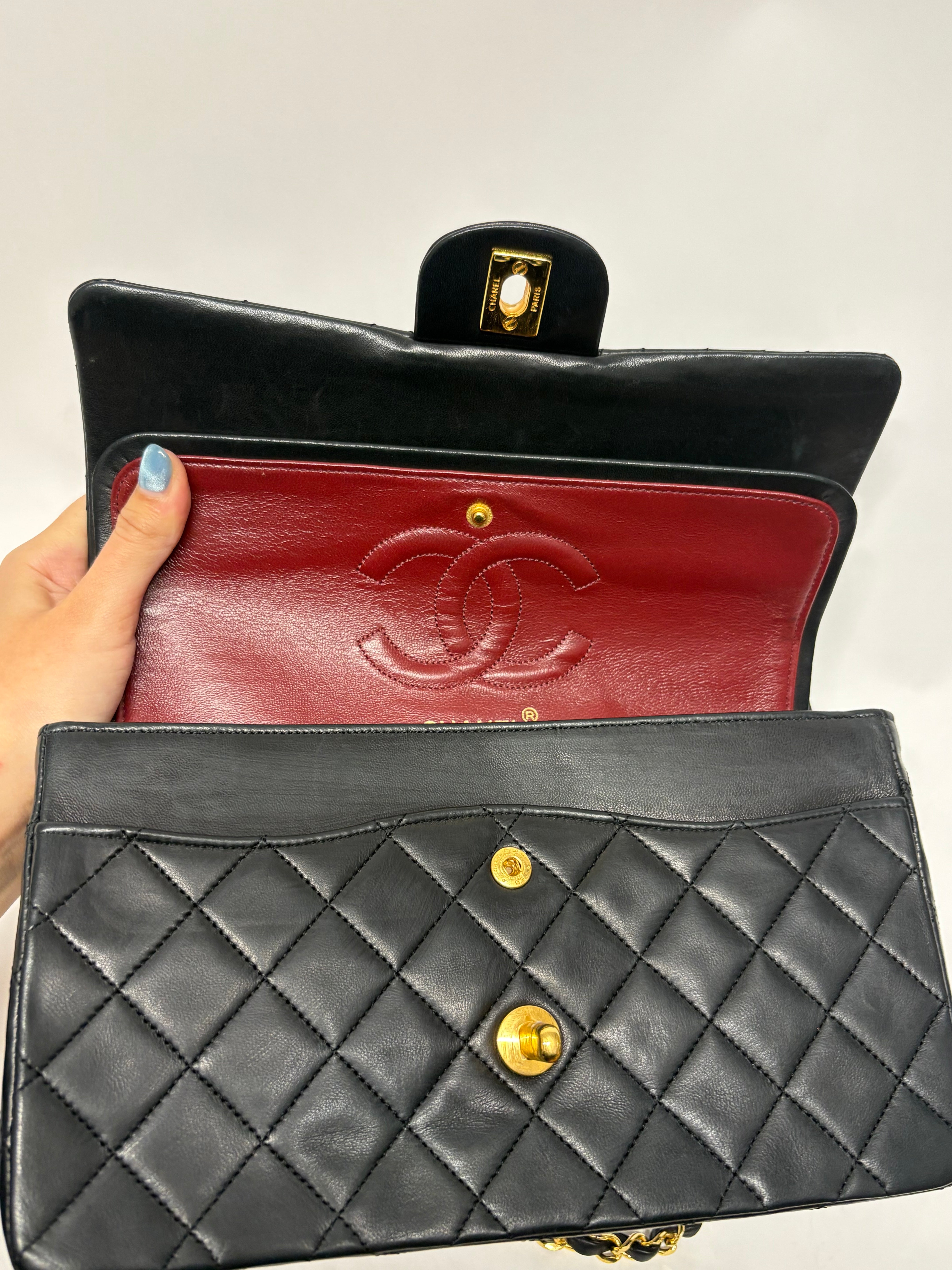Chanel Timeless Double Flap 25 Lambskin negro serie 0