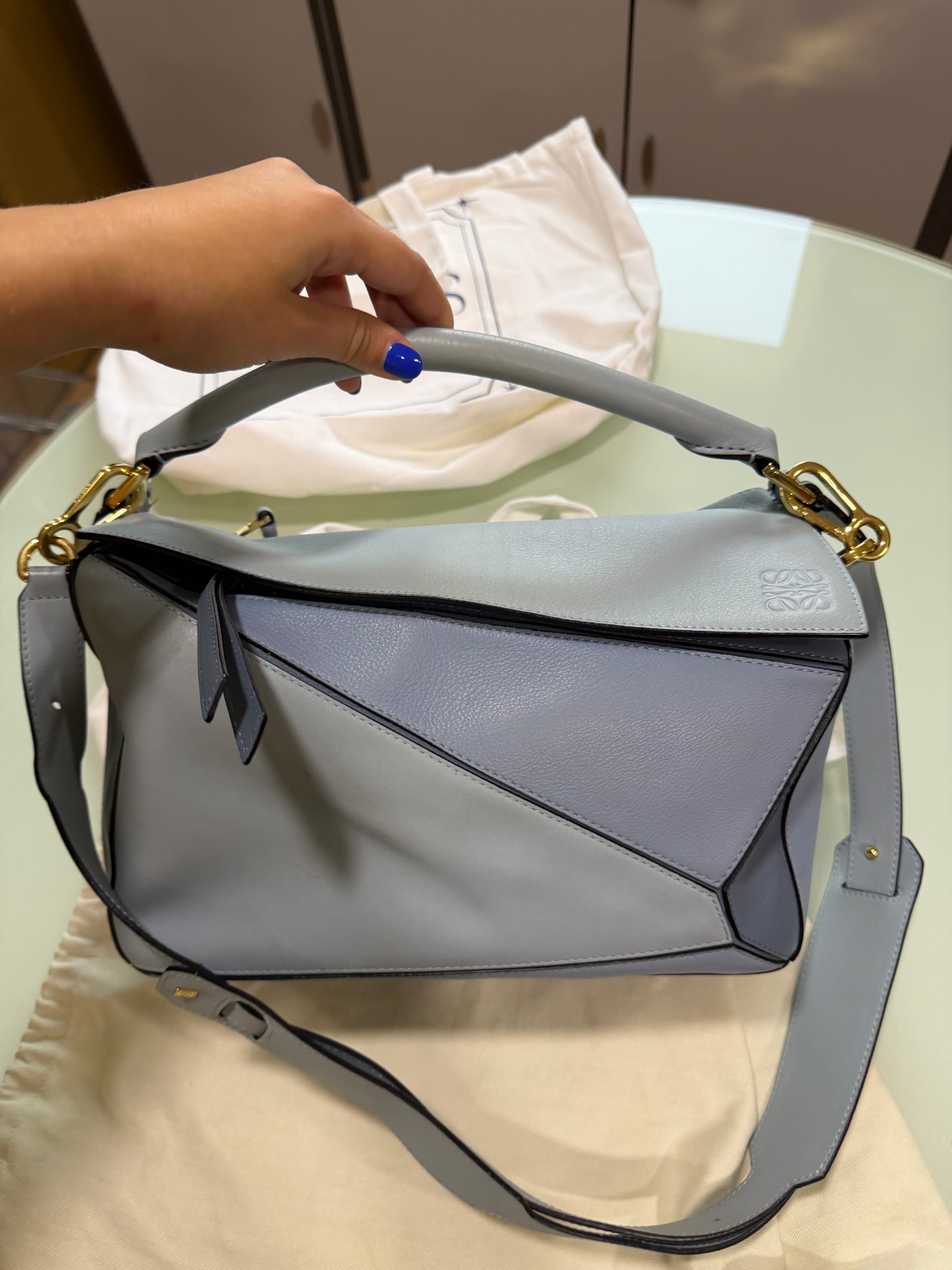 Loewe puzzle bag mediano tricolor sky baby blue