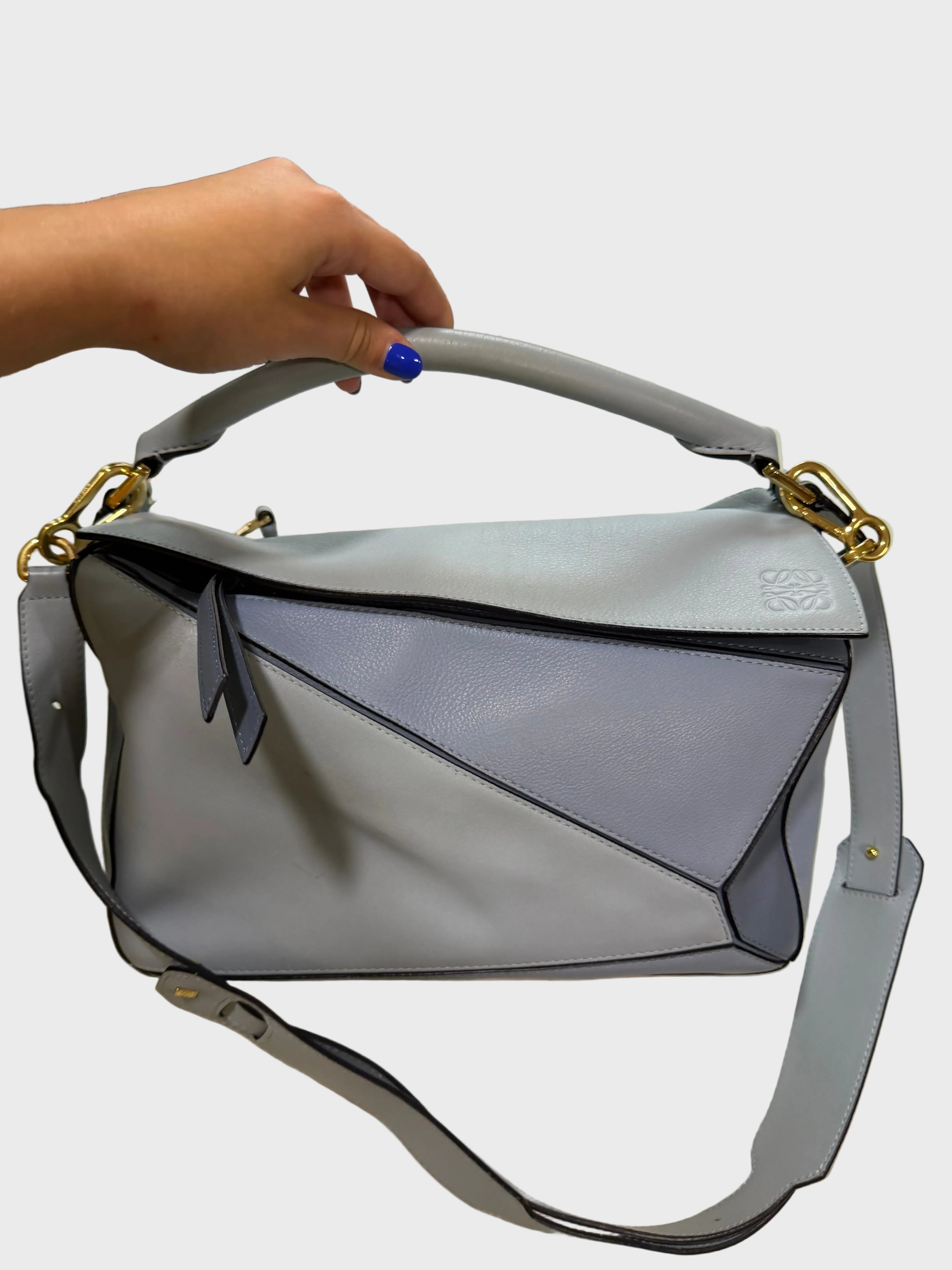 Loewe puzzle bag mediano tricolor sky baby blue