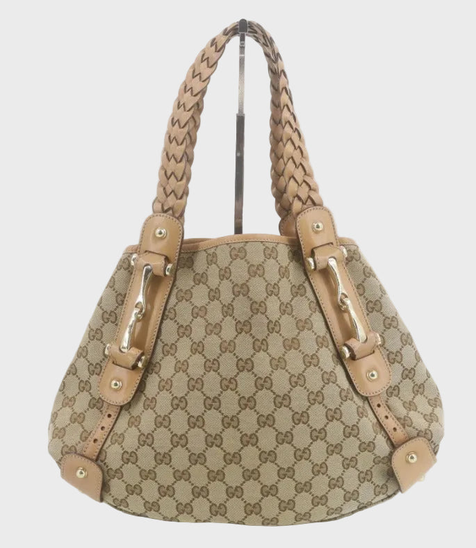 Gucci Pelham GG Canvas Beige & Camel Piel trenzada Mediano