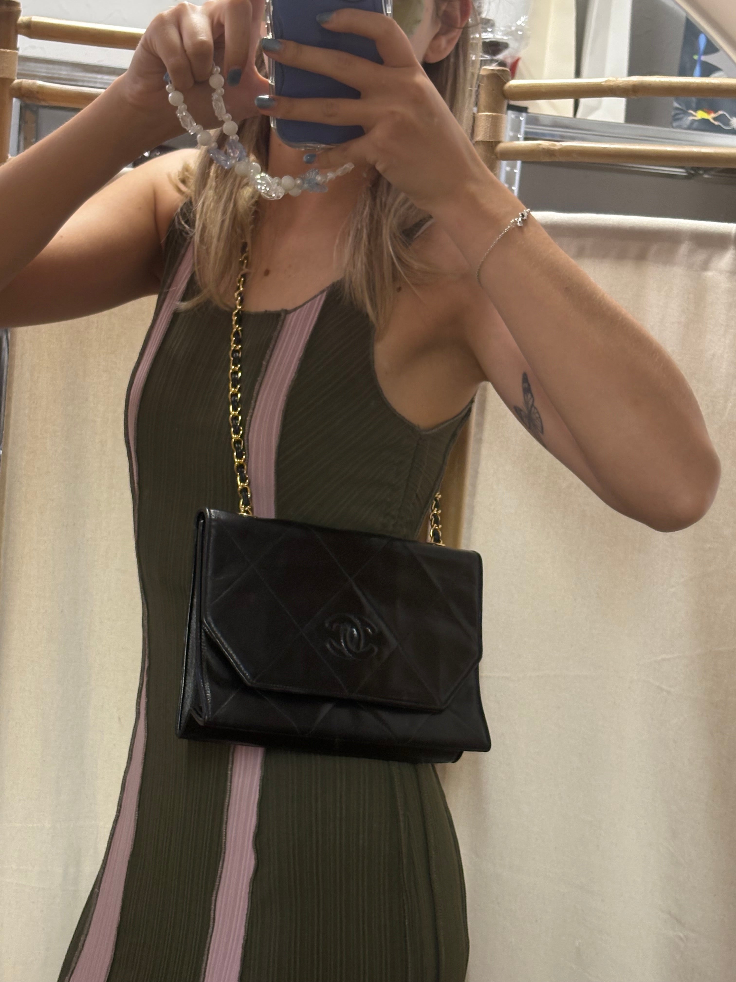 Single Flap Vintage negra cadena