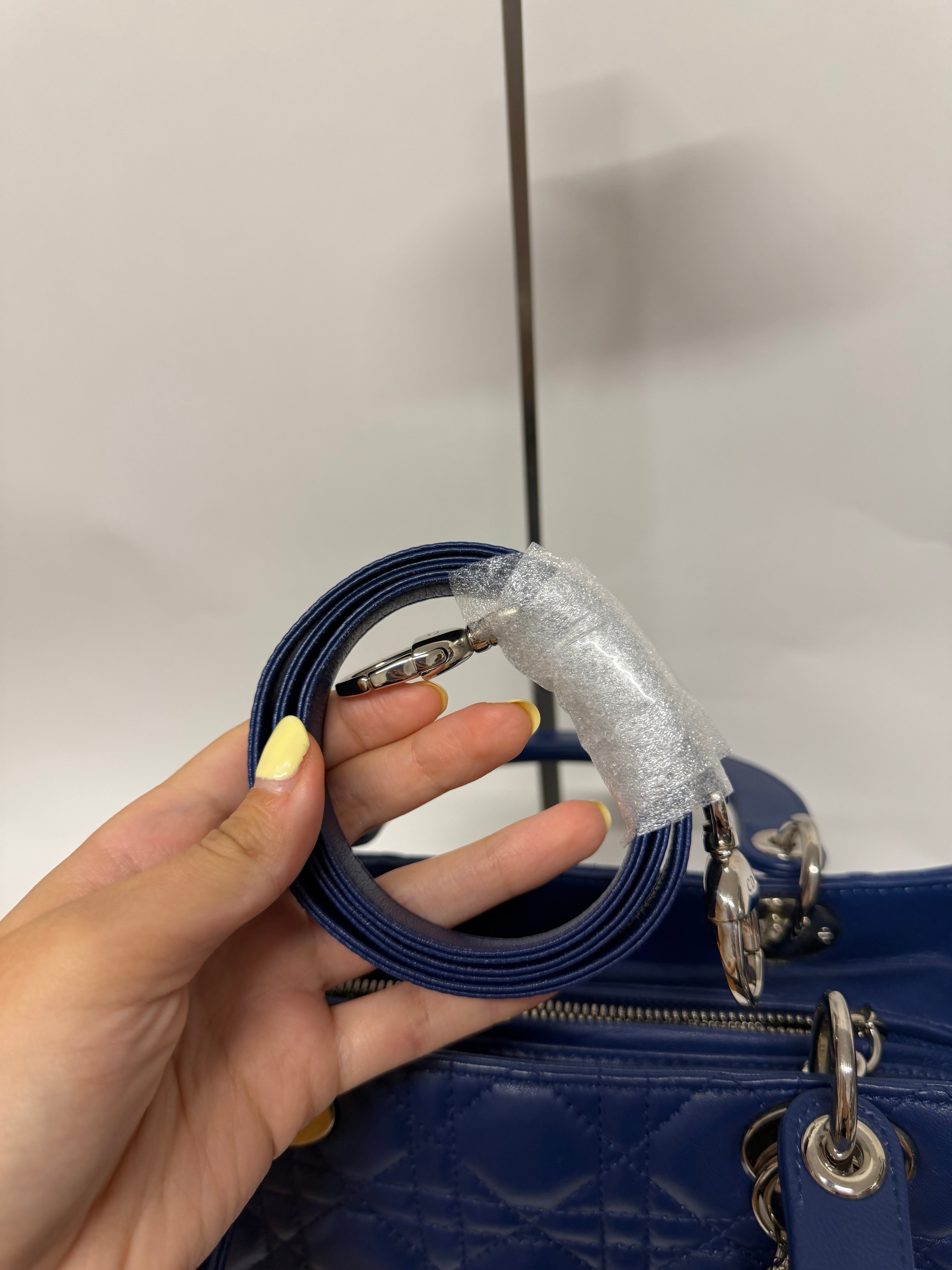 Christian Dior Lady Dior Mediano Azul Lambskin Cannage
