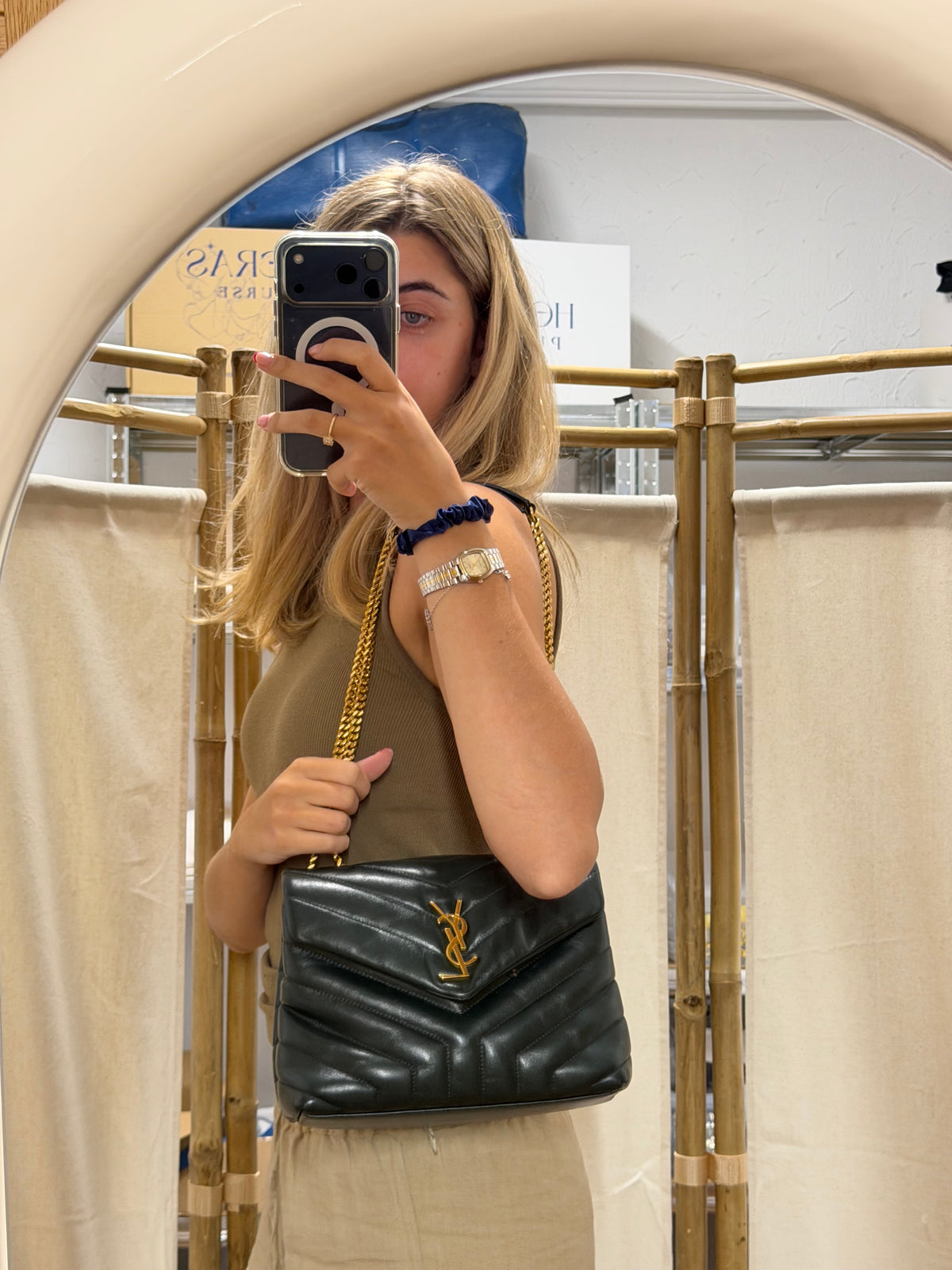 Saint Laurent LouLou Small Piel de Becerro Matelassé Verde Oscuro Full Set