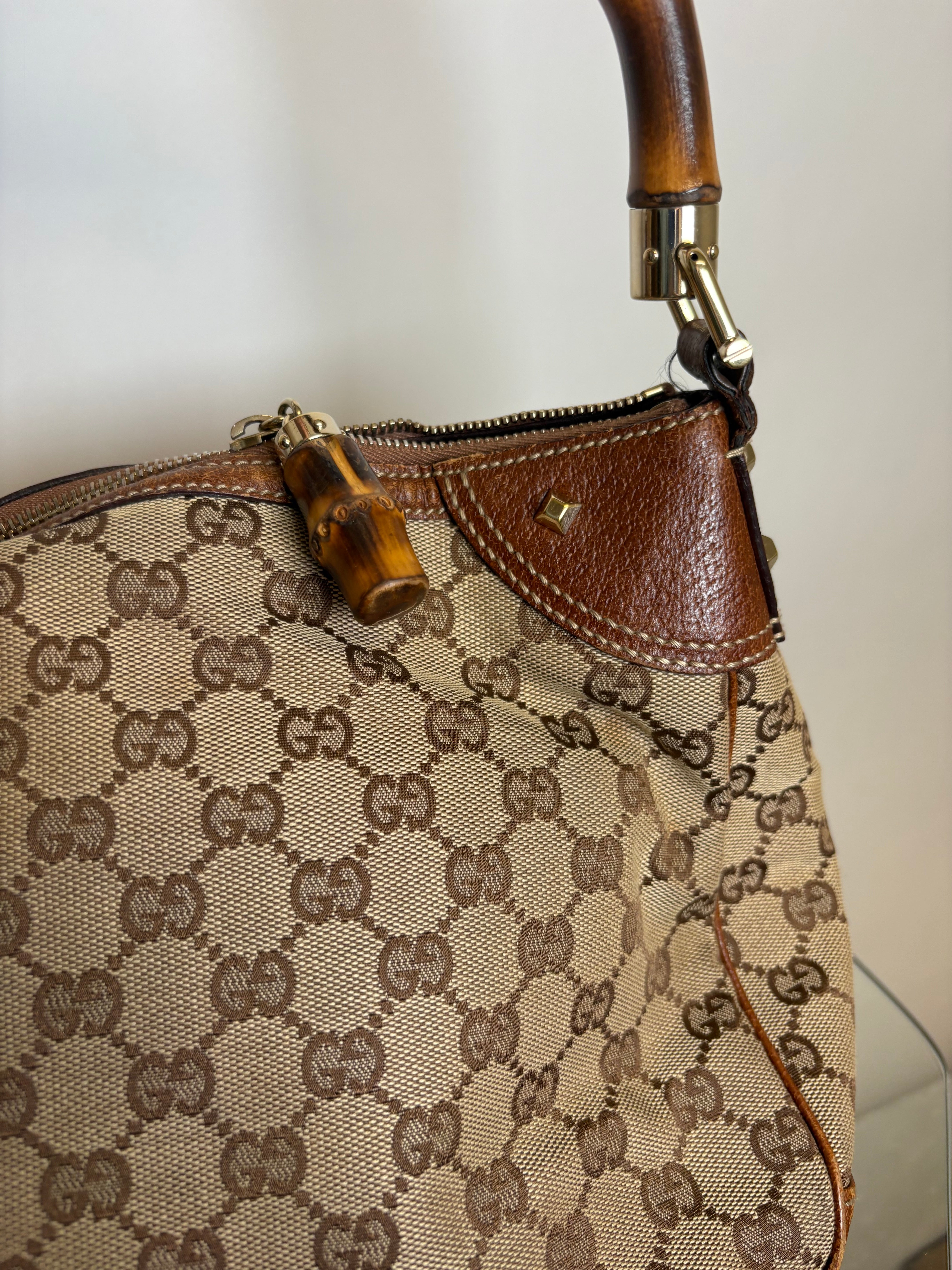 Gucci bamboo gg canvas marrón con bandolera (extra)