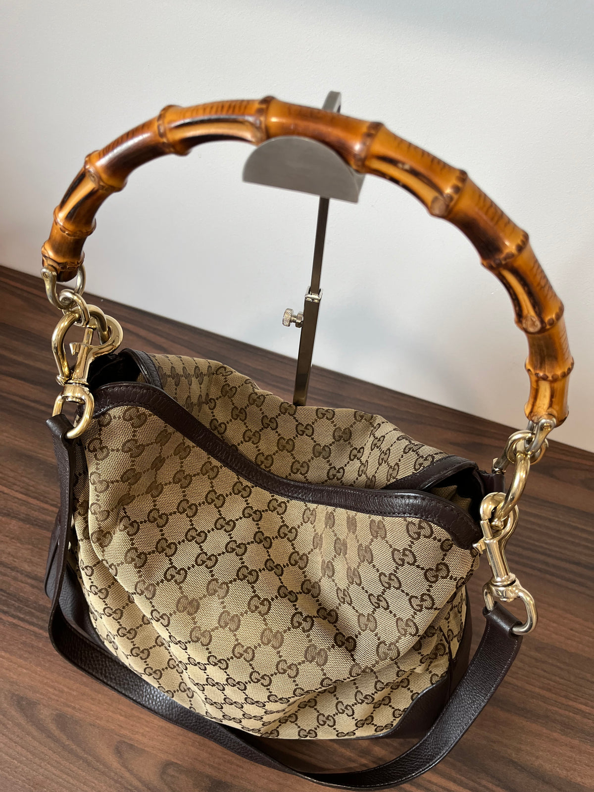 Gucci hobo Bamboo Lona GG Beige con Bandolera
