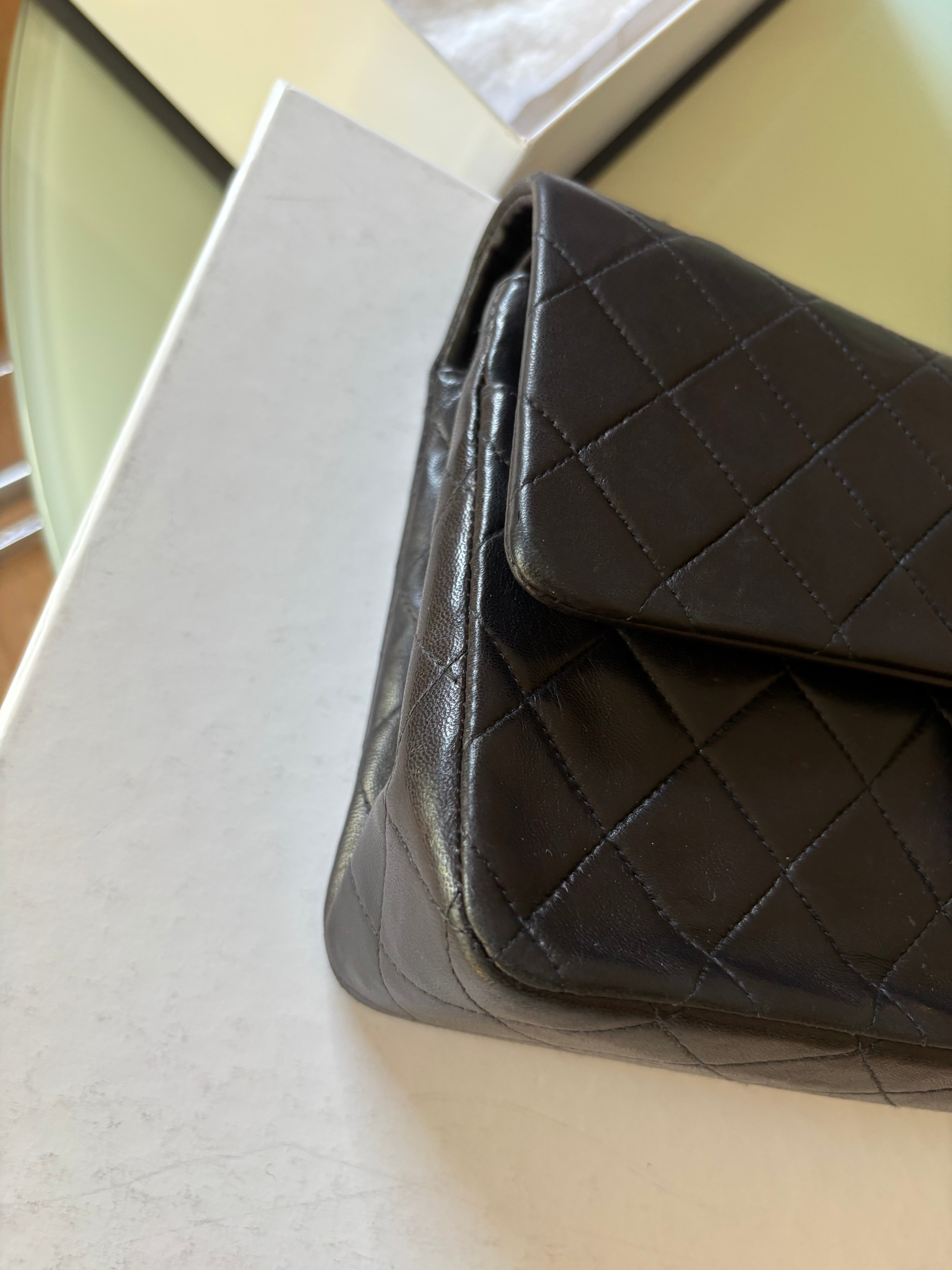 Chanel Timeless Classic Flap Medium 25 Double Flap Negro Lambskin