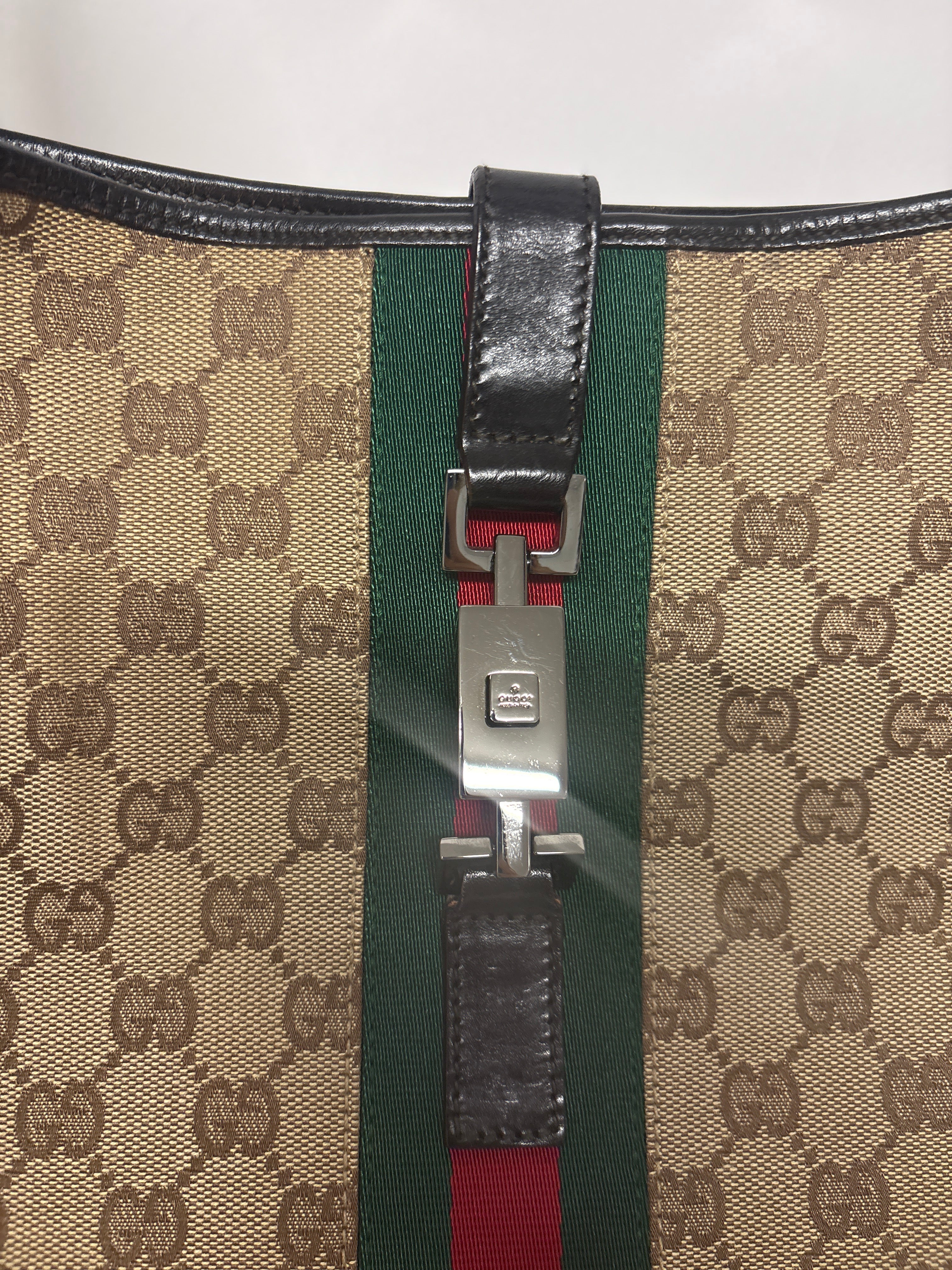 Gucci Jackie Grande Clásico Vintage | GG Canvas & Piel Marrón Oscuro