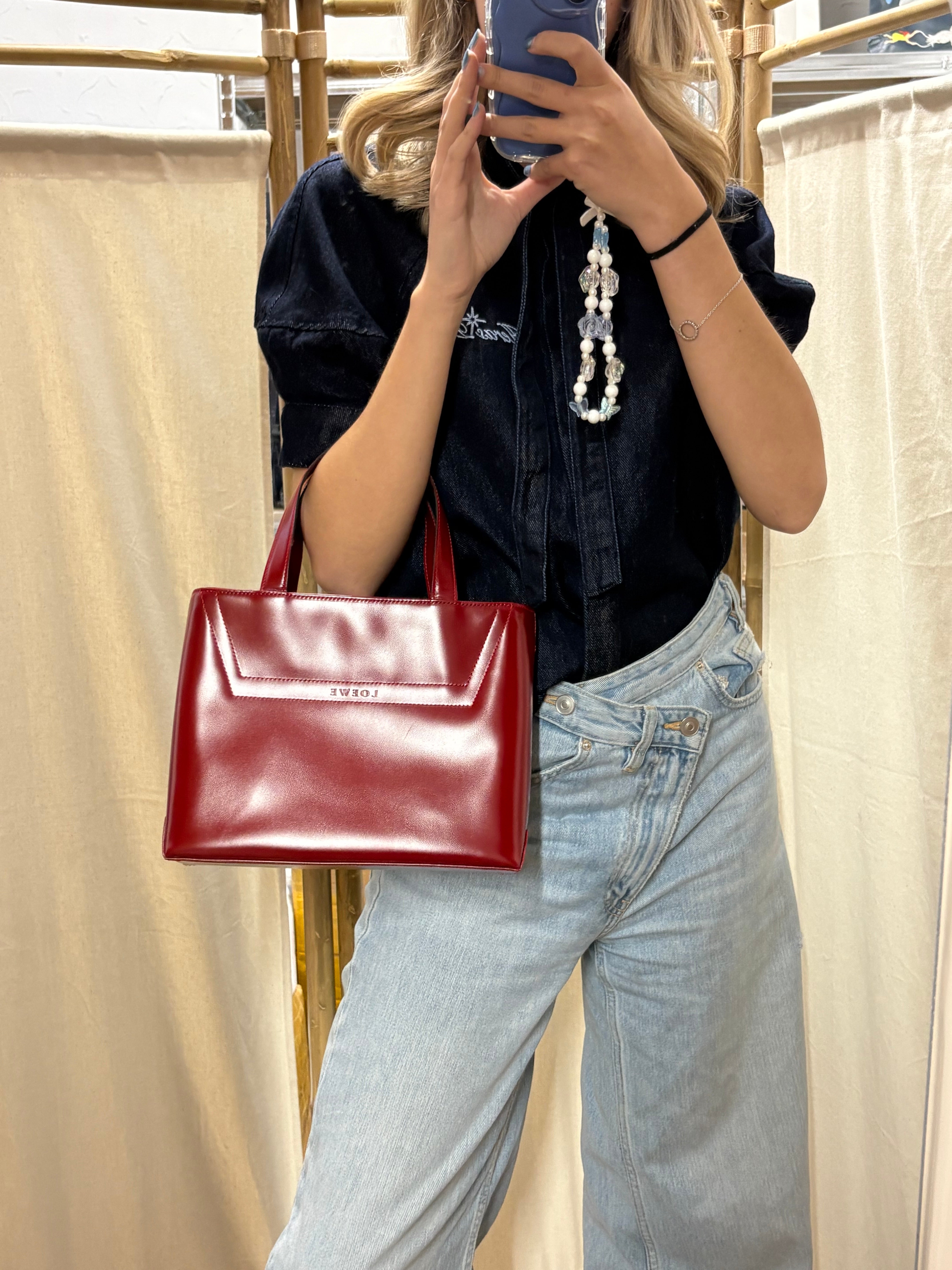 Loewe vintage estructurado cuadrado mini en piel cepillada roja