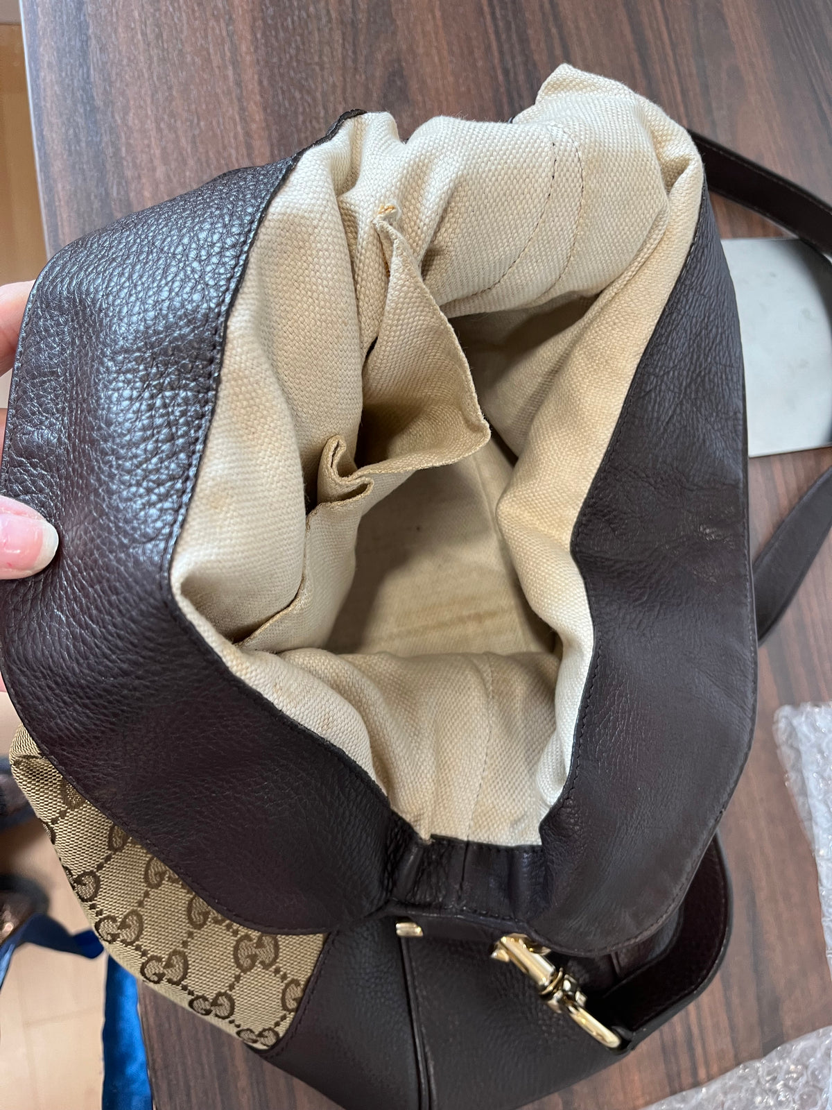 Gucci hobo Bamboo Lona GG Beige con Bandolera