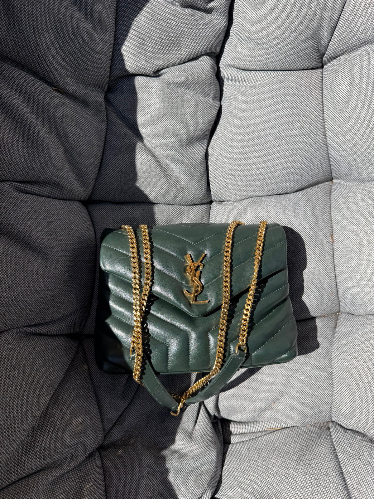Saint Laurent LouLou Small Piel de Becerro Matelassé Verde Oscuro Full Set
