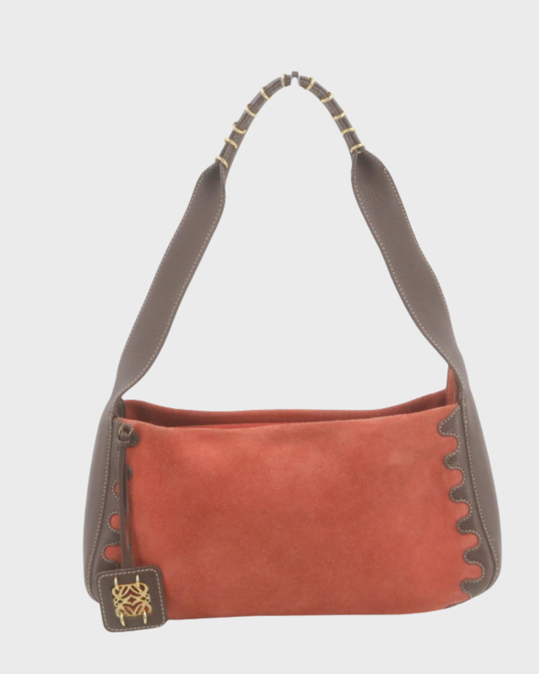 Loewe Bolso de hombro en ante color rojo teja en ante y piel marrón