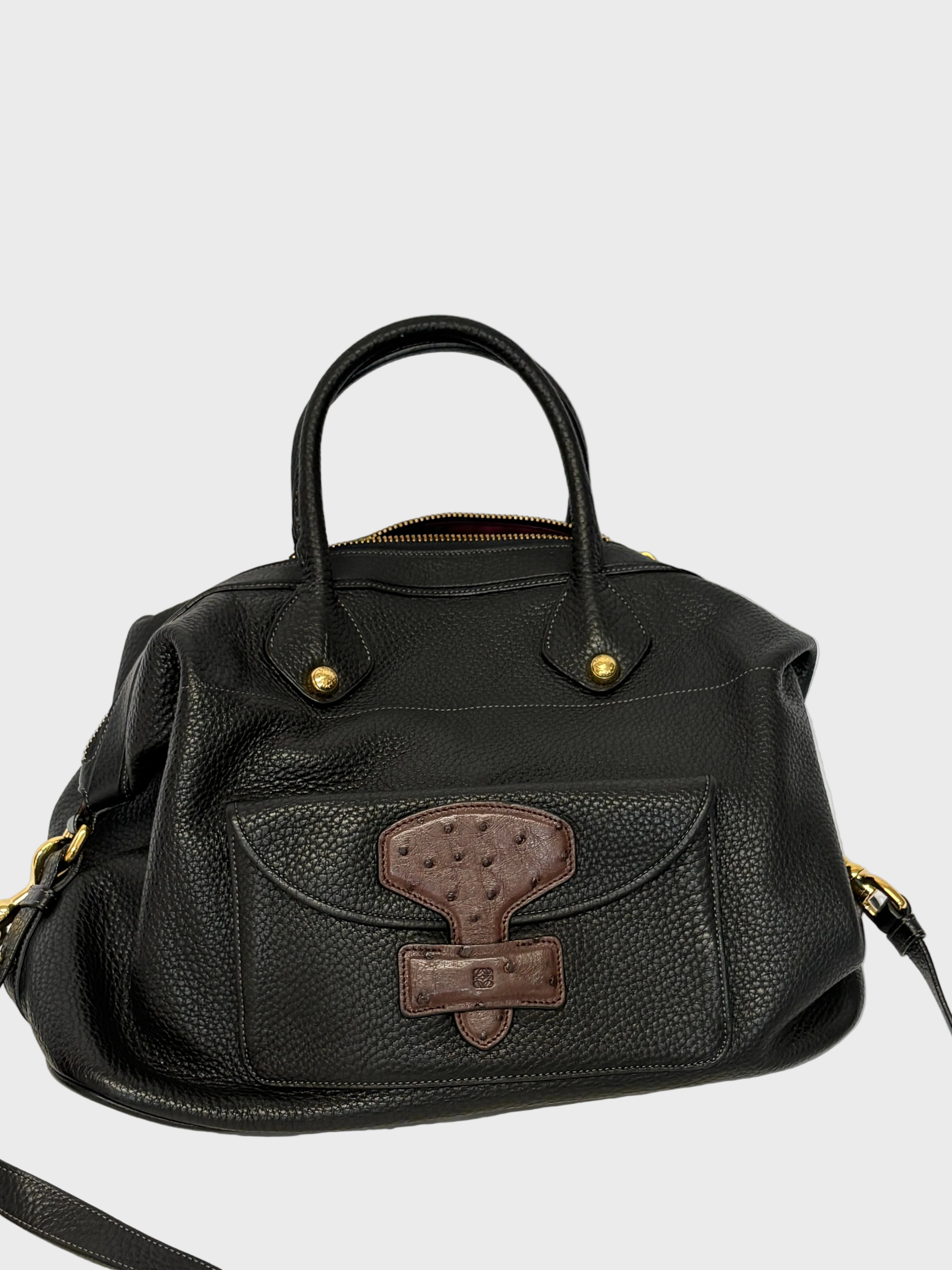 LOEWE Boston Bag Ostrich Pocket Edition Medium Black