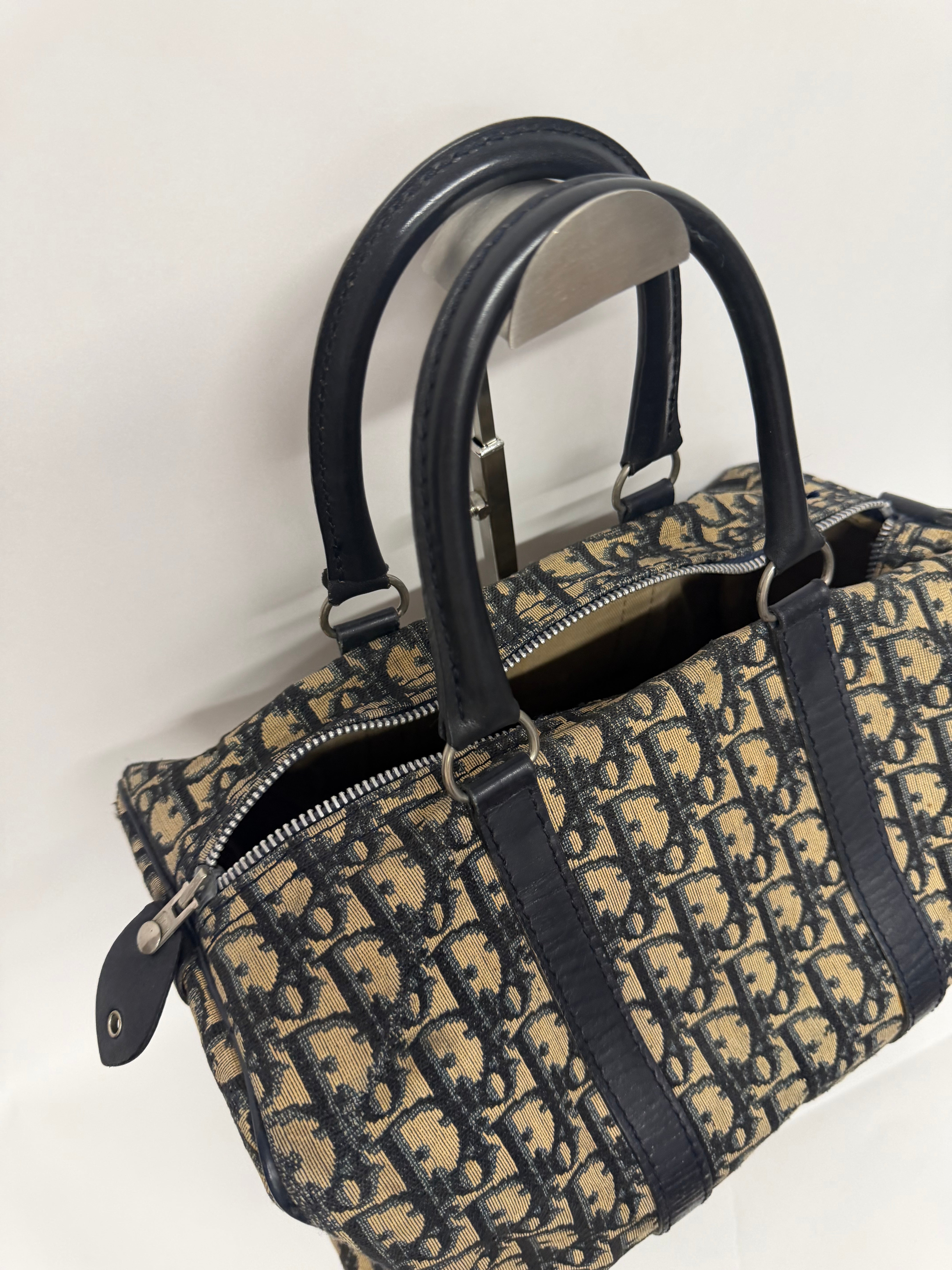 Dior Trotter Boston Bag Canvas x Leather Azul Marino