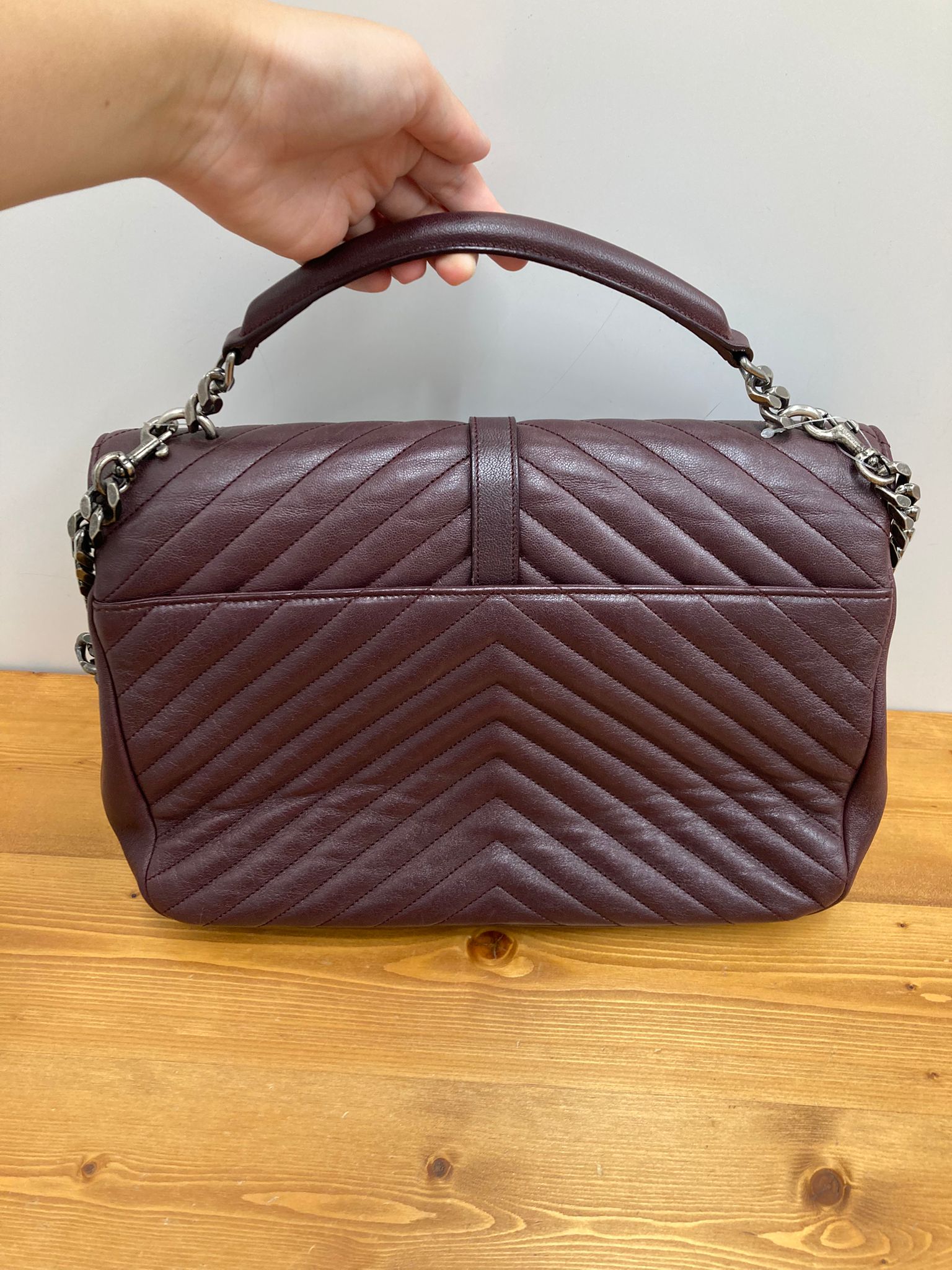 Saint Laurent College Large 2WAY Bag Bordeaux Chevron Leather
