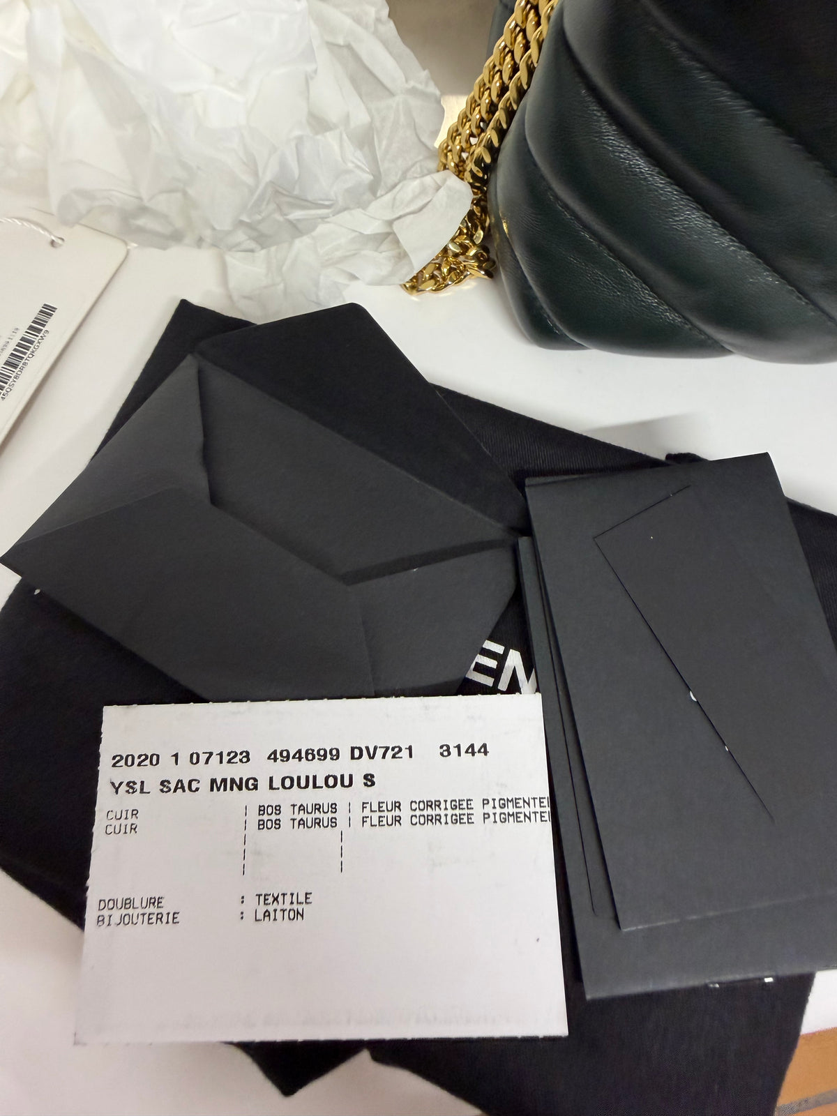 Saint Laurent LouLou Small Piel de Becerro Matelassé Verde Oscuro Full Set