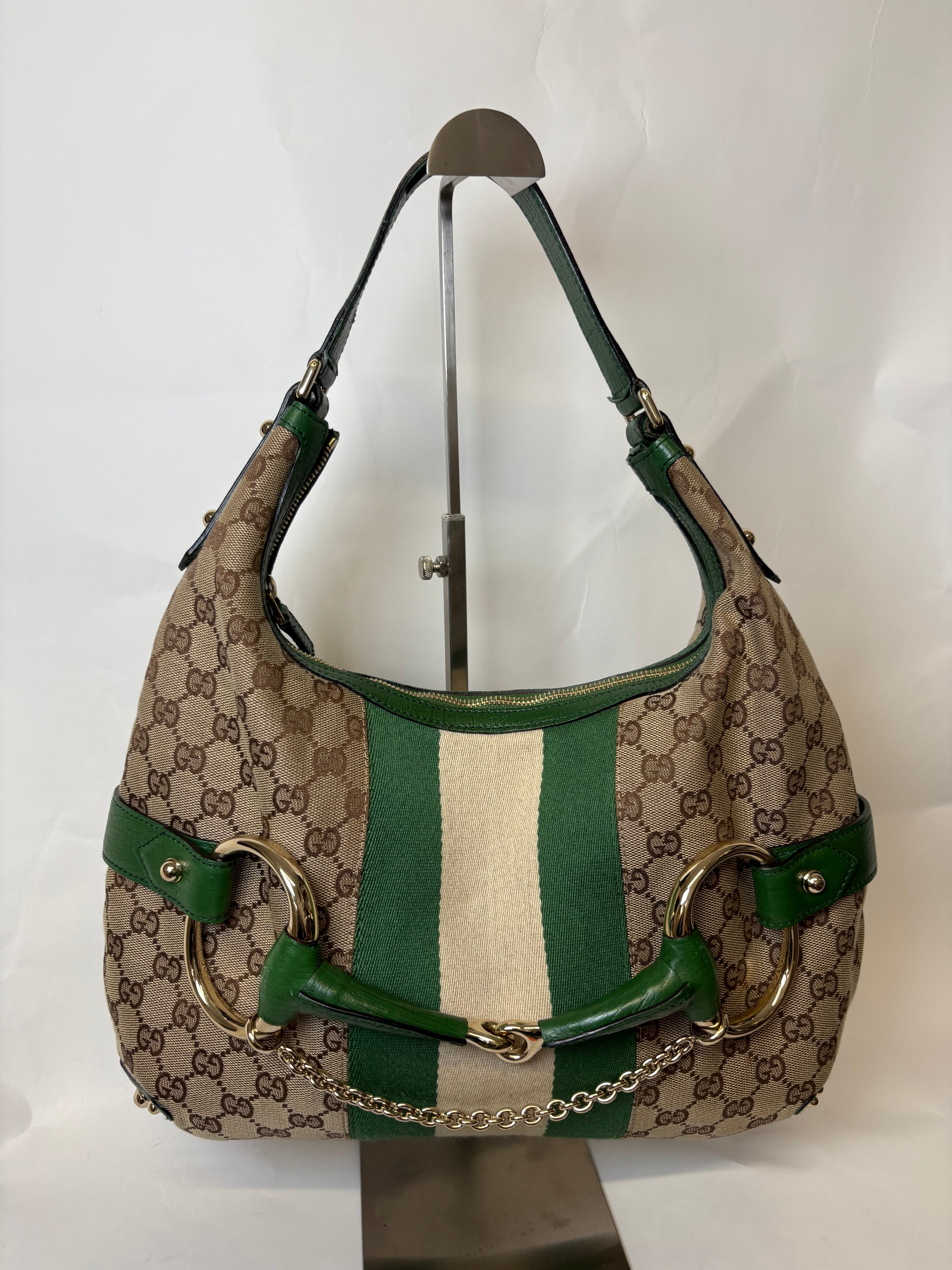 Gucci Horsebit Hobo chain large GG Canvas Verde Web