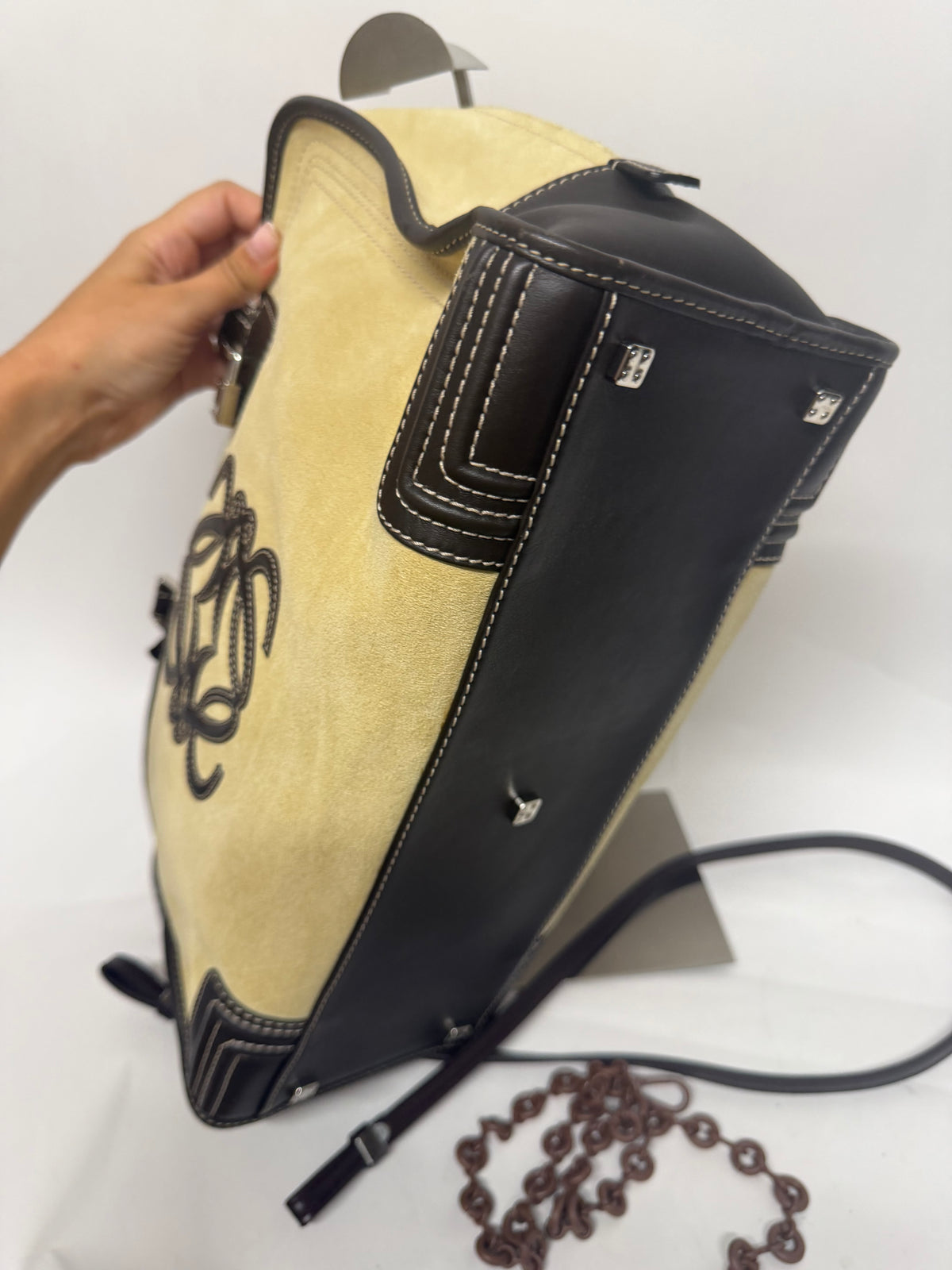 Loewe Amazona 36 Ante oro Beige y Piel Marrón Oscuro