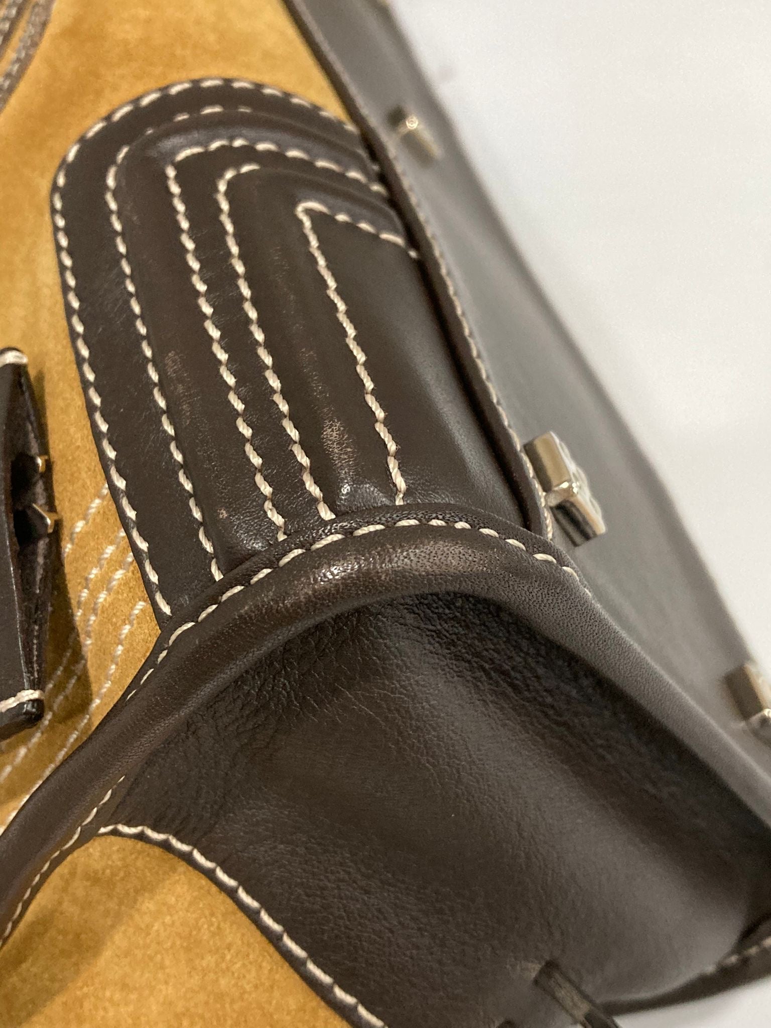 Loewe Amazona 28 Ante oro y Piel Camel/Marrón