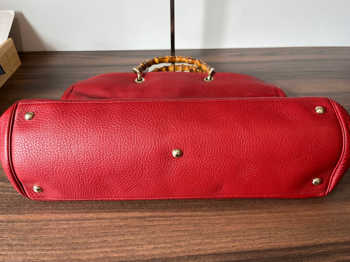 Gucci Bamboo Shopper Grande Piel Roja · con Charm y Bandolera de Regalo