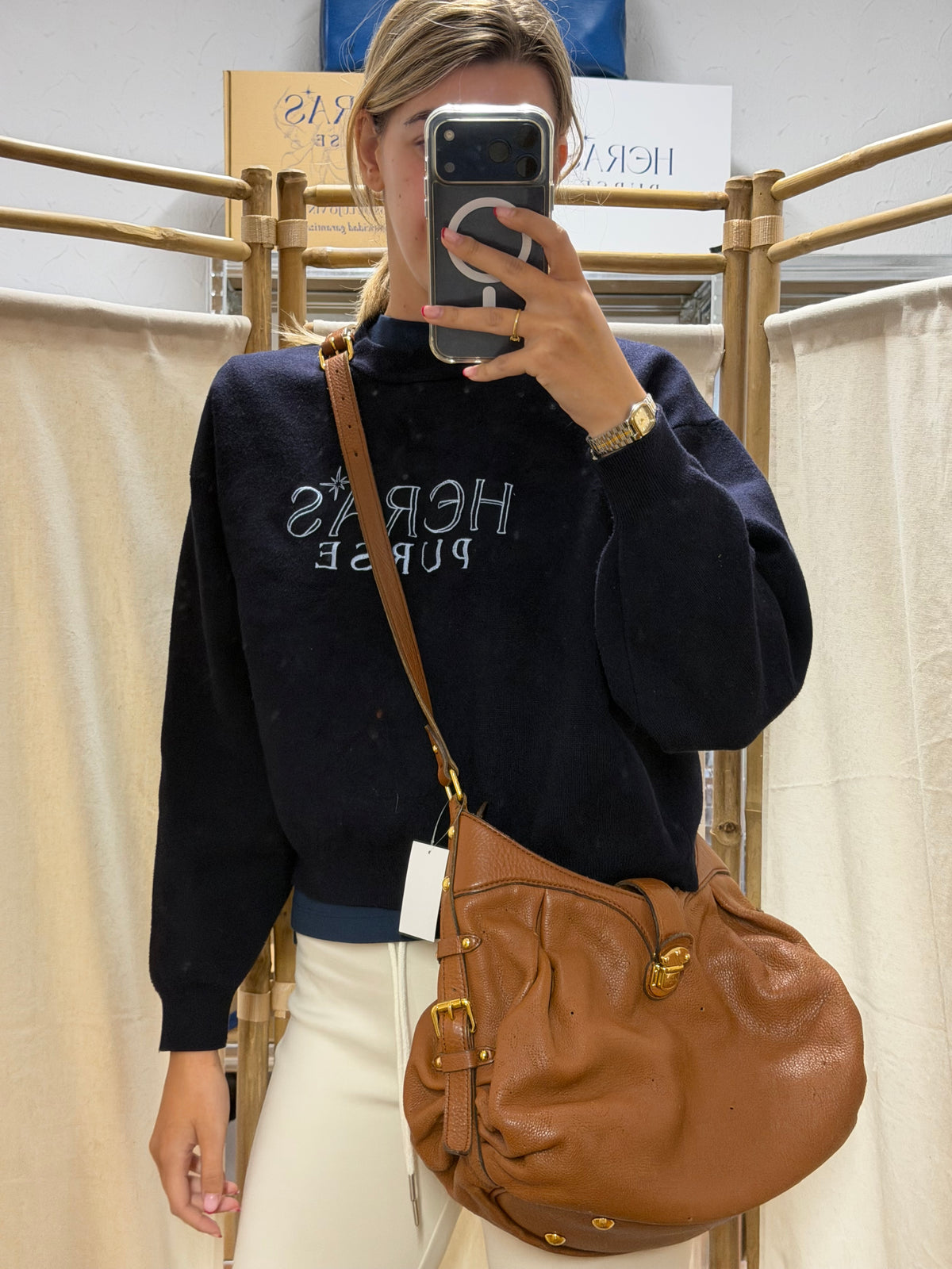 Louis Vuitton Mahina bandolera Piel Perforada Marrón Coñac