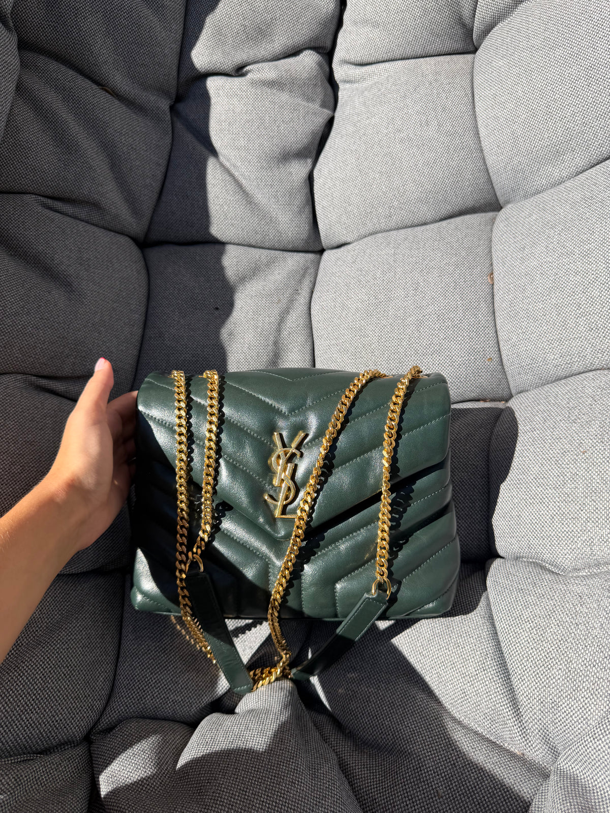 Saint Laurent LouLou Small Piel de Becerro Matelassé Verde Oscuro Full Set