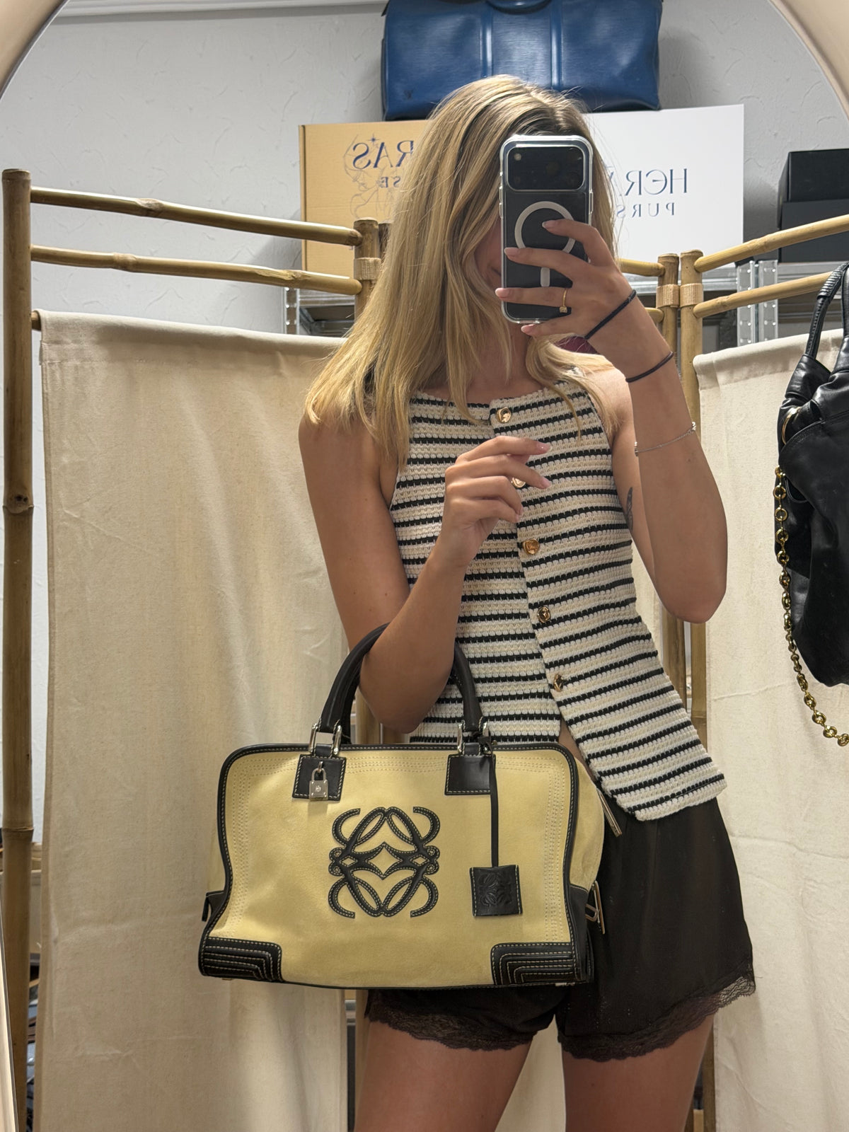 Loewe Amazona 36 Ante oro Beige y Piel Marrón Oscuro