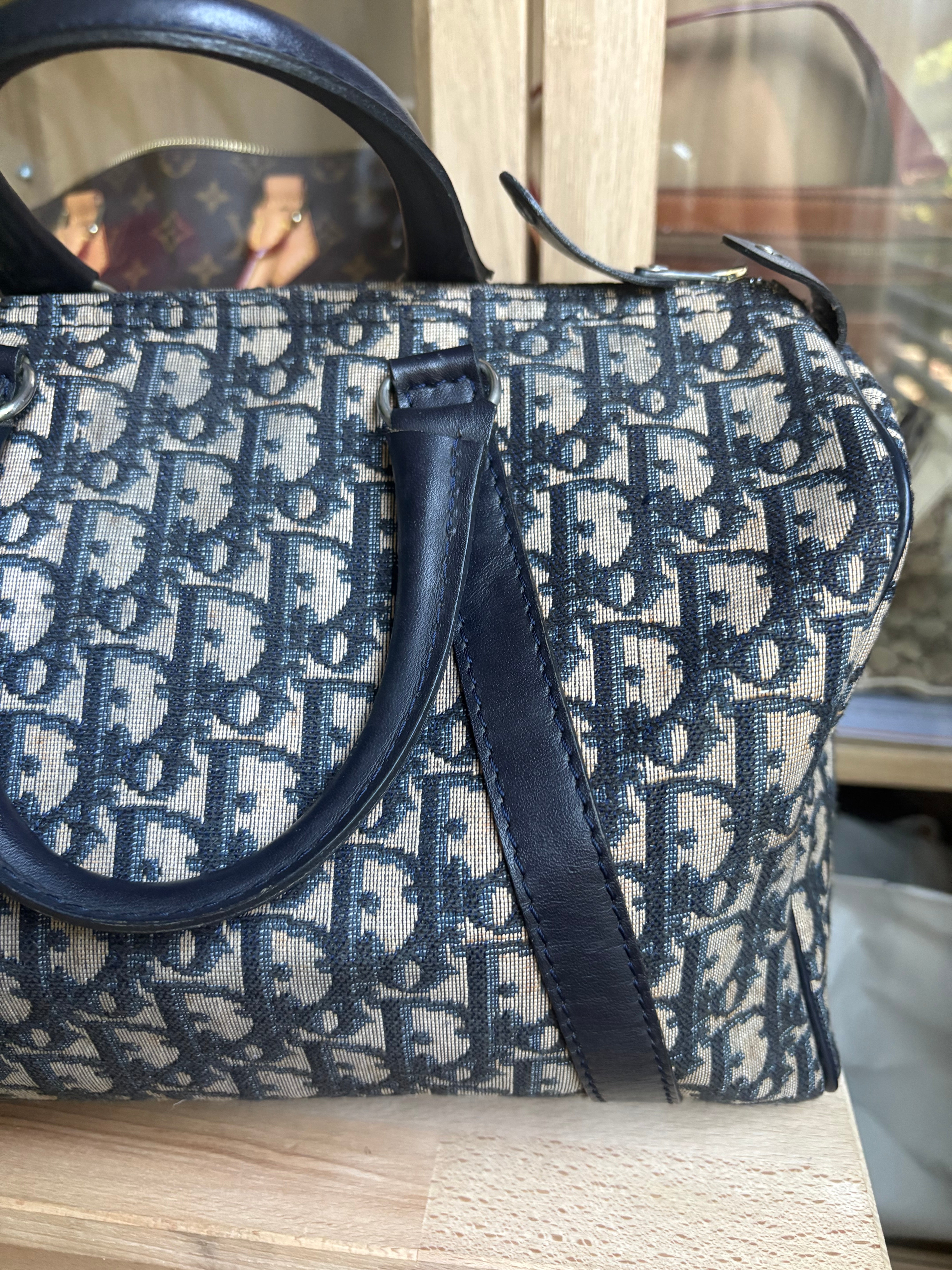 Bolso Dior Trotter Boston monograma Oblique azul marino – Talla 30