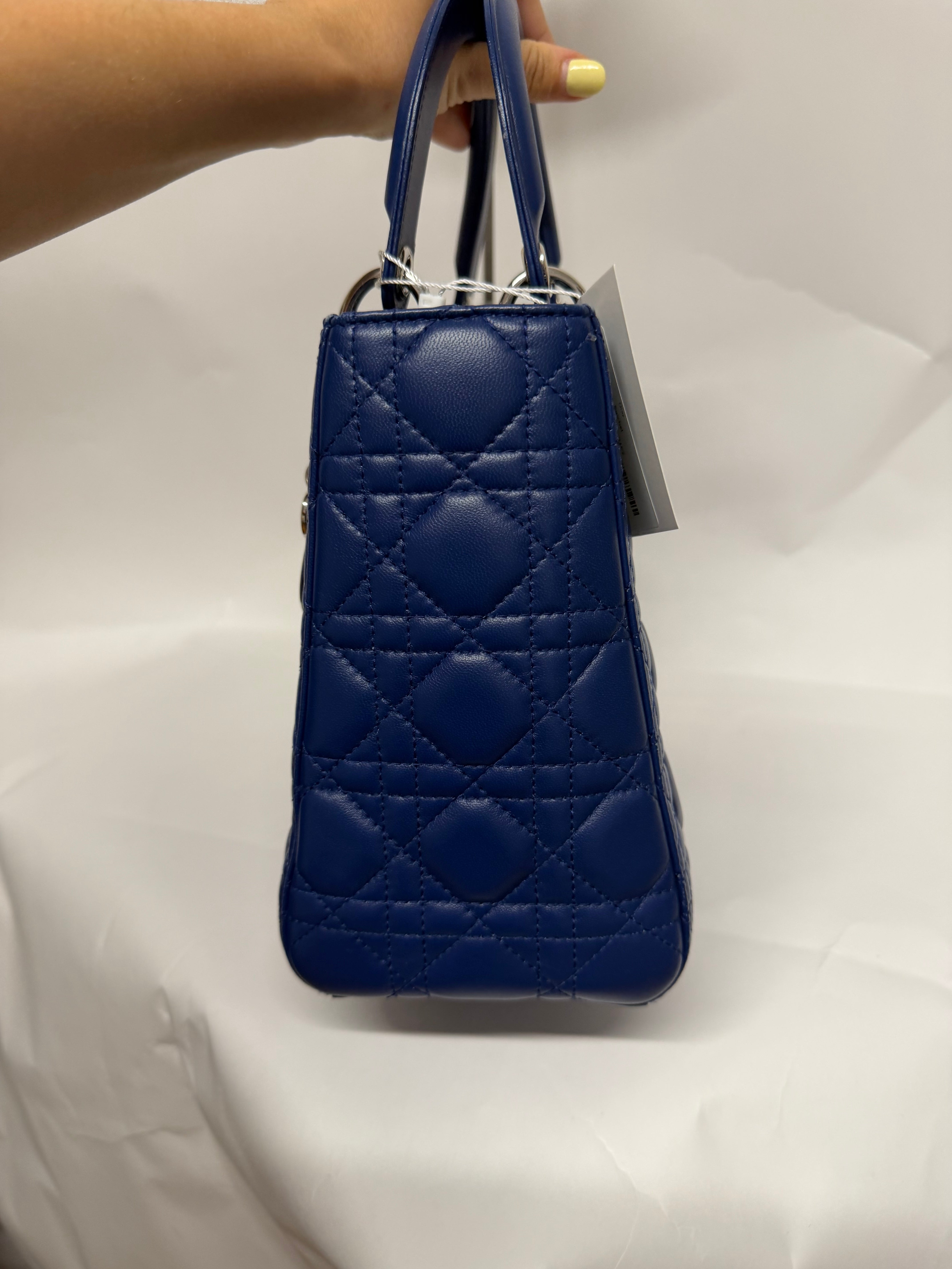 Christian Dior Lady Dior Mediano Azul Lambskin Cannage