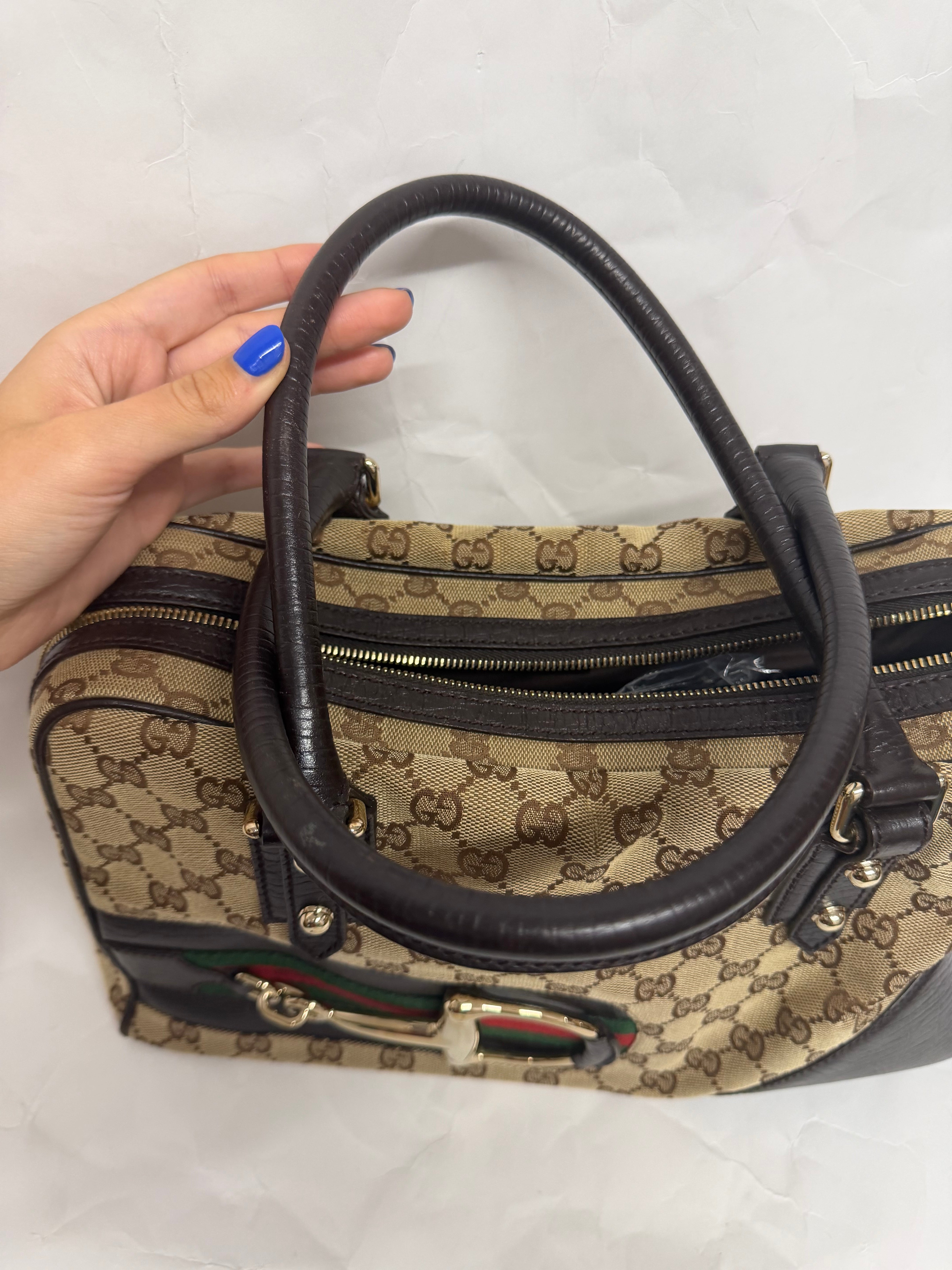 Gucci Hasler Horsebit GG Canvas Shoulder Bag
