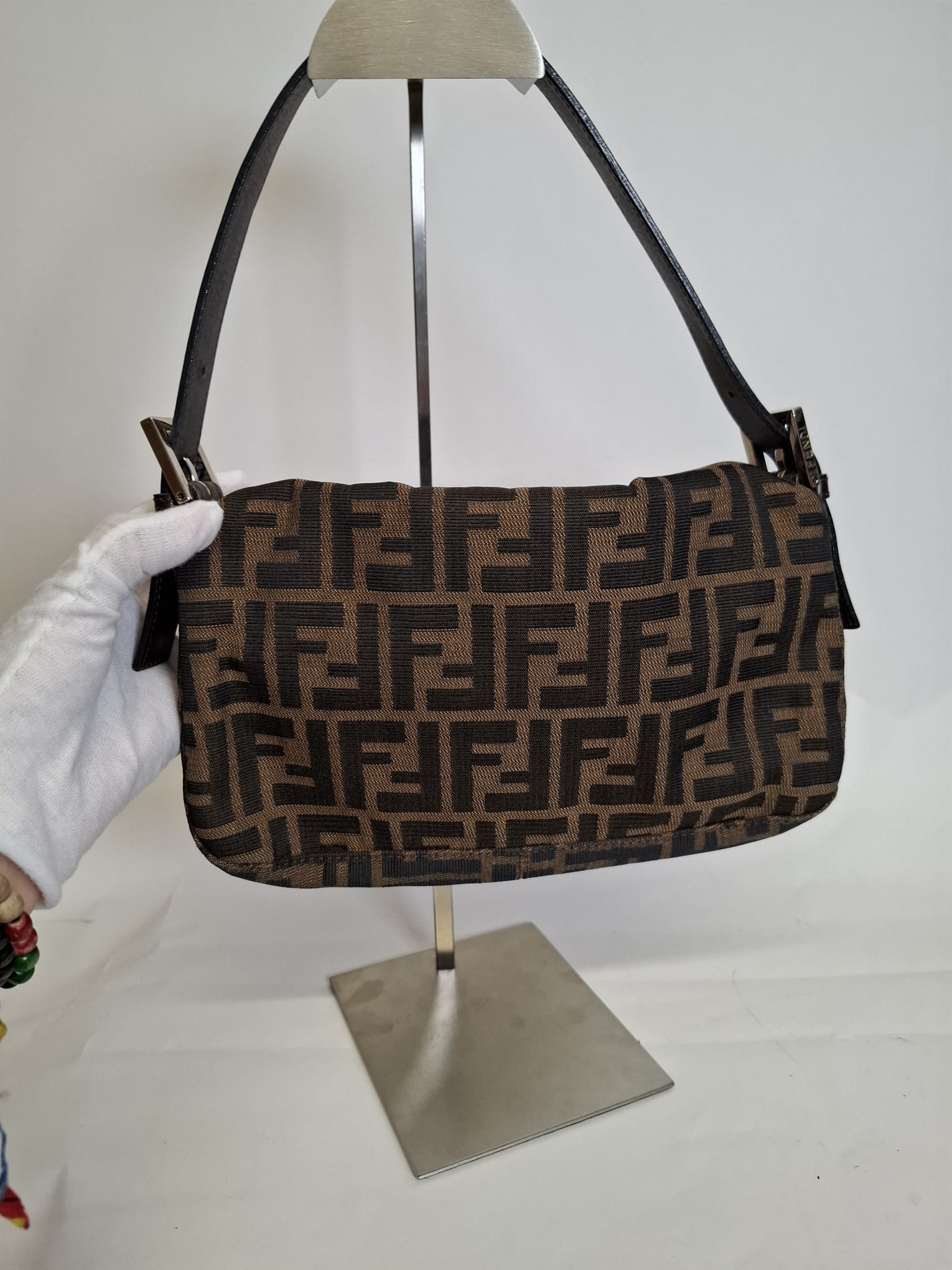 Fendi Mamma Baguette Lona Zucca y Piel Marrón