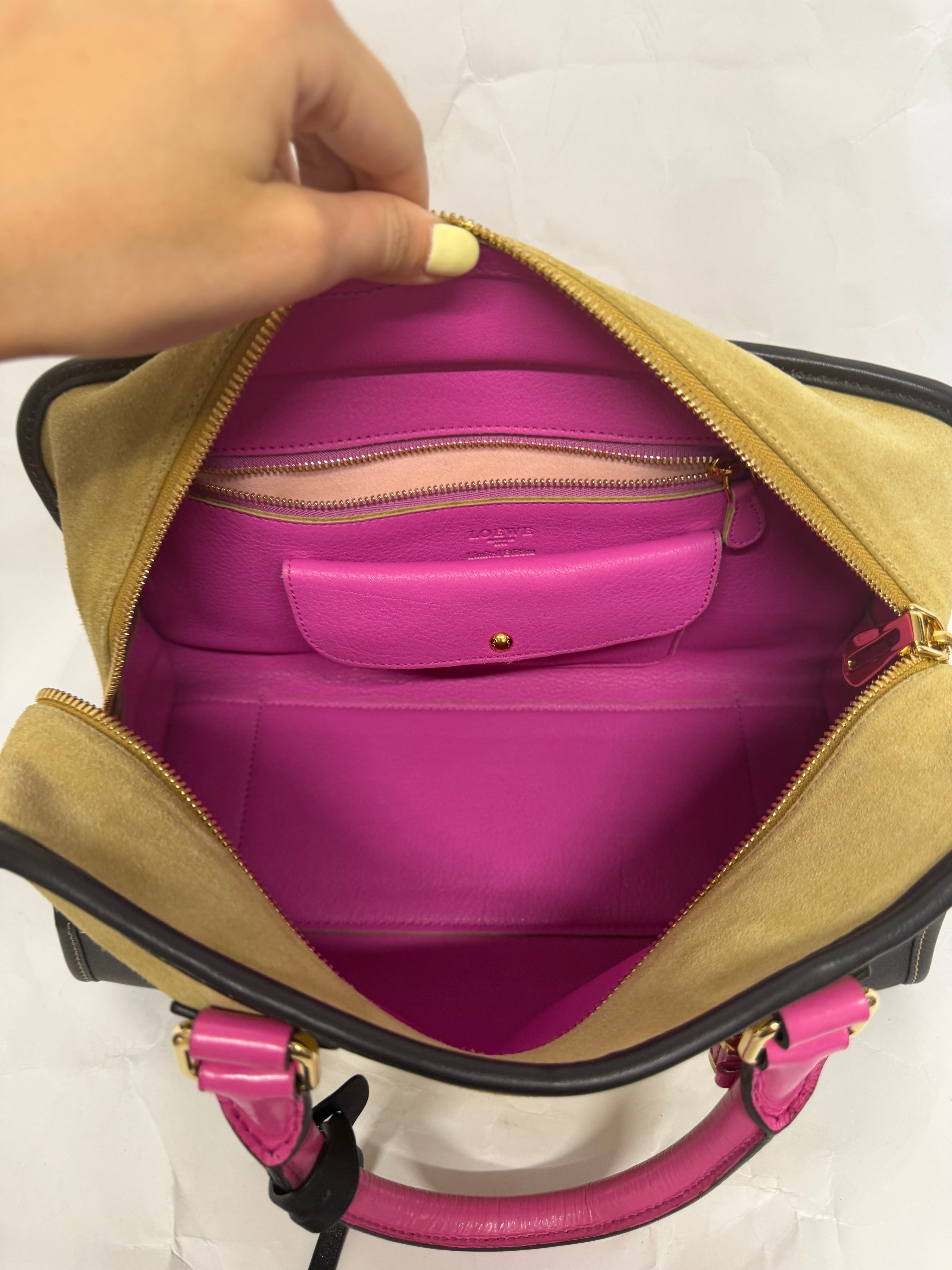 Loewe Amazona 28 Ante Oro Rosa Edición Especial asas rosas