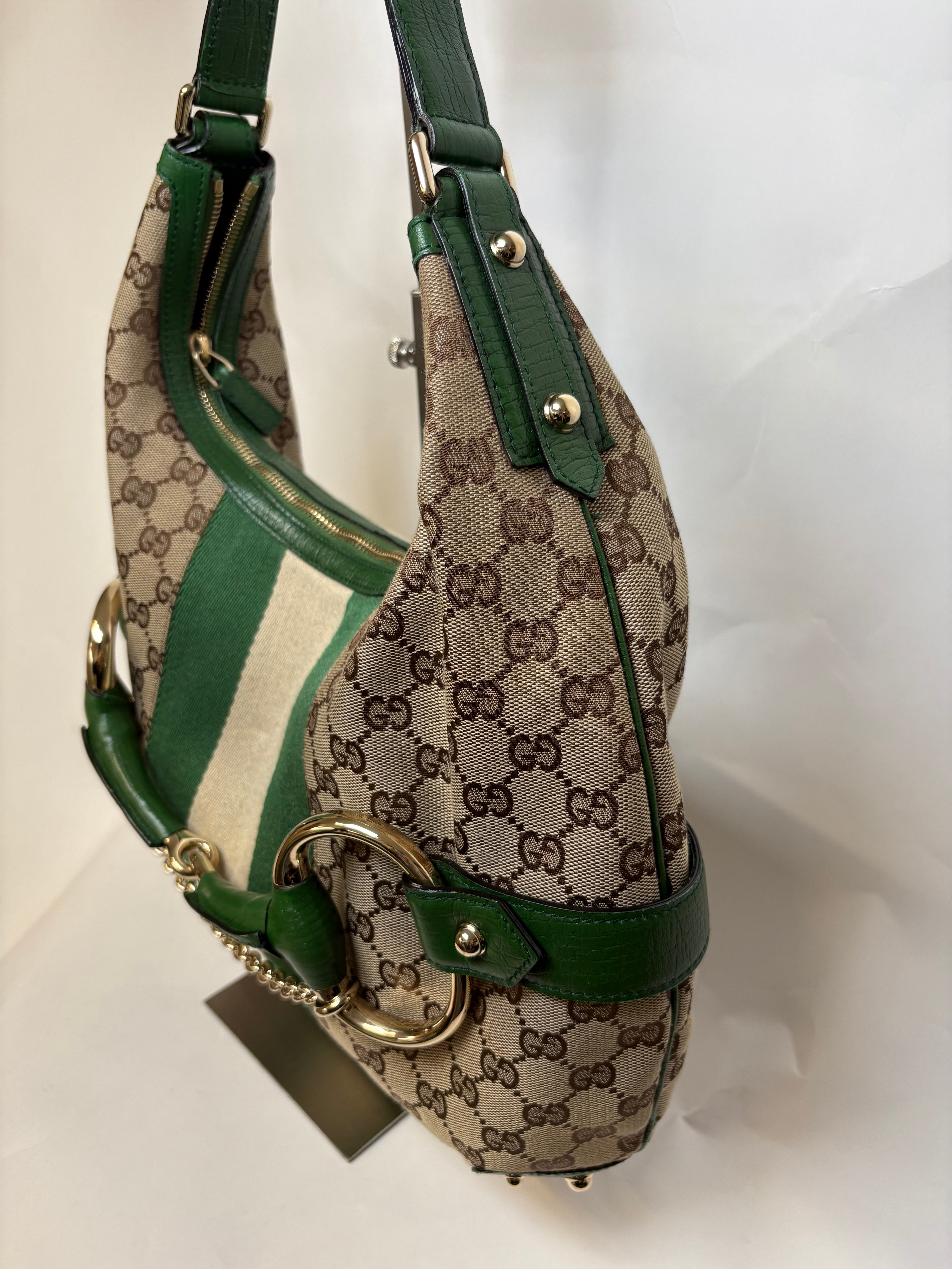 Gucci Horsebit Hobo chain large GG Canvas Verde Web