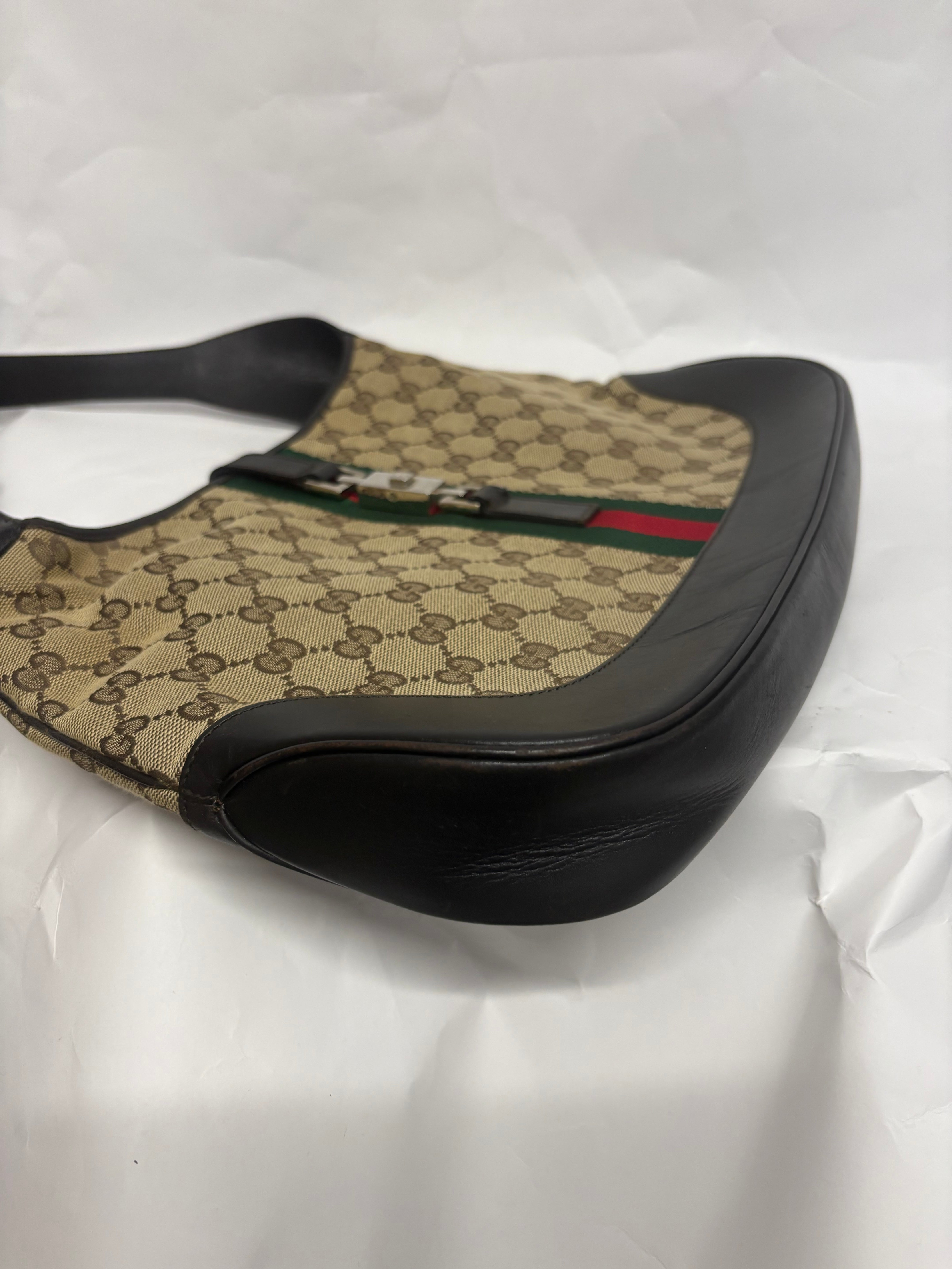 Gucci Jackie Grande Clásico Vintage | GG Canvas & Piel Marrón Oscuro