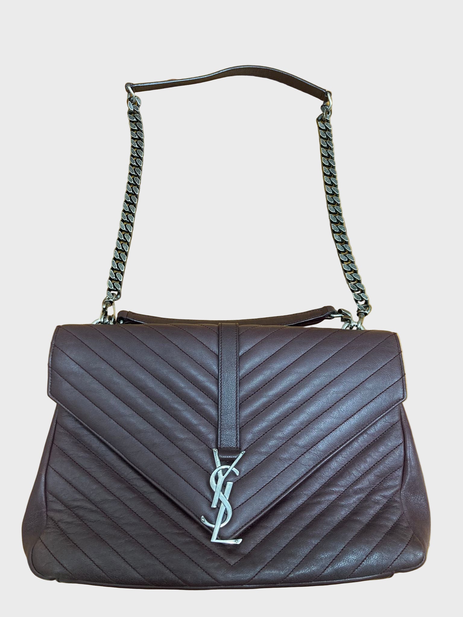 Saint Laurent College Large 2WAY Bag Bordeaux Chevron Leather