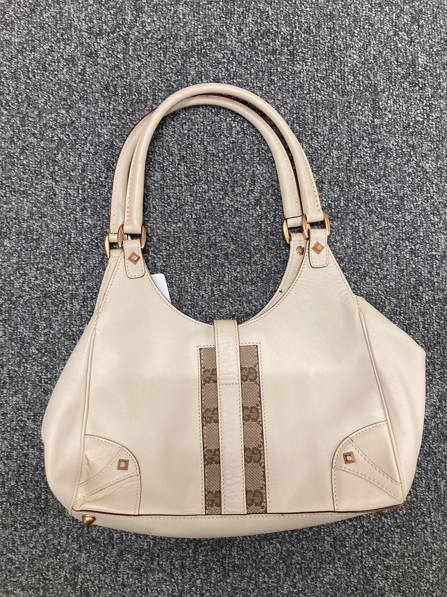 Gucci New Jackie Handbag en canvas beige y piel marfil