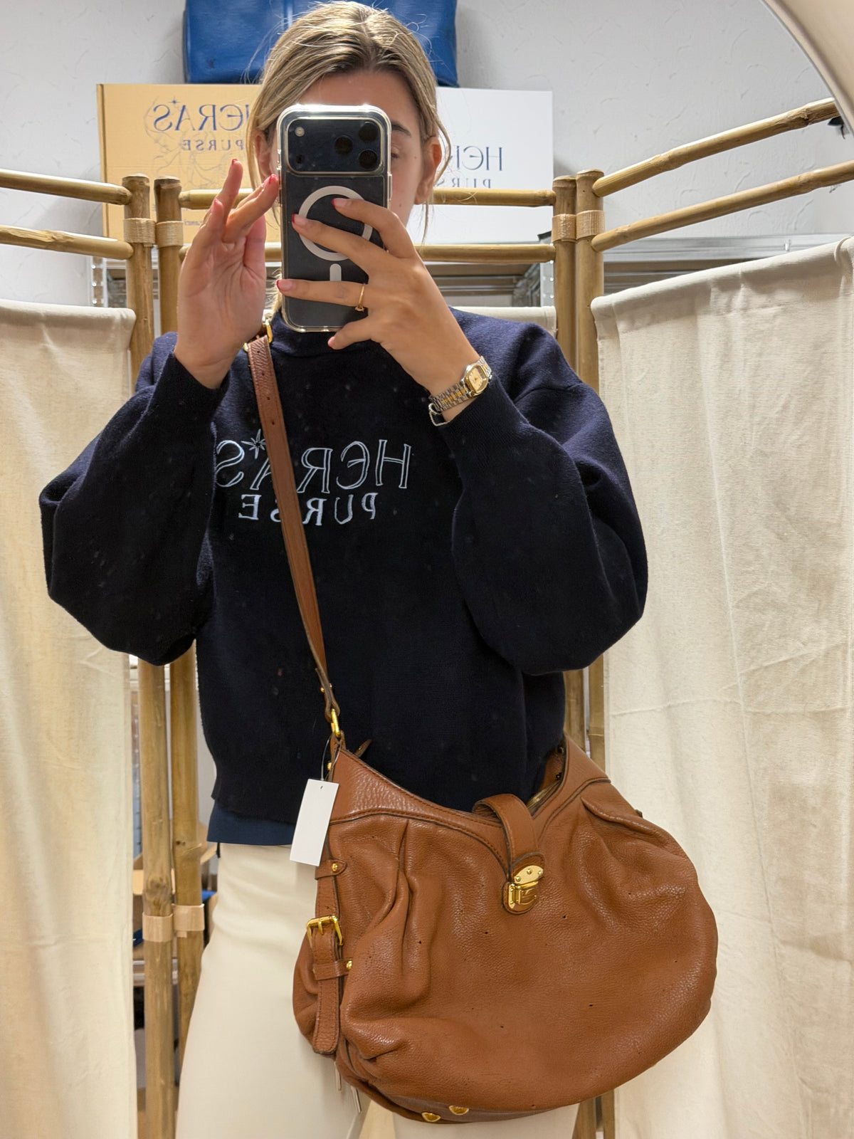 Louis Vuitton Mahina bandolera Piel Perforada Marrón Coñac