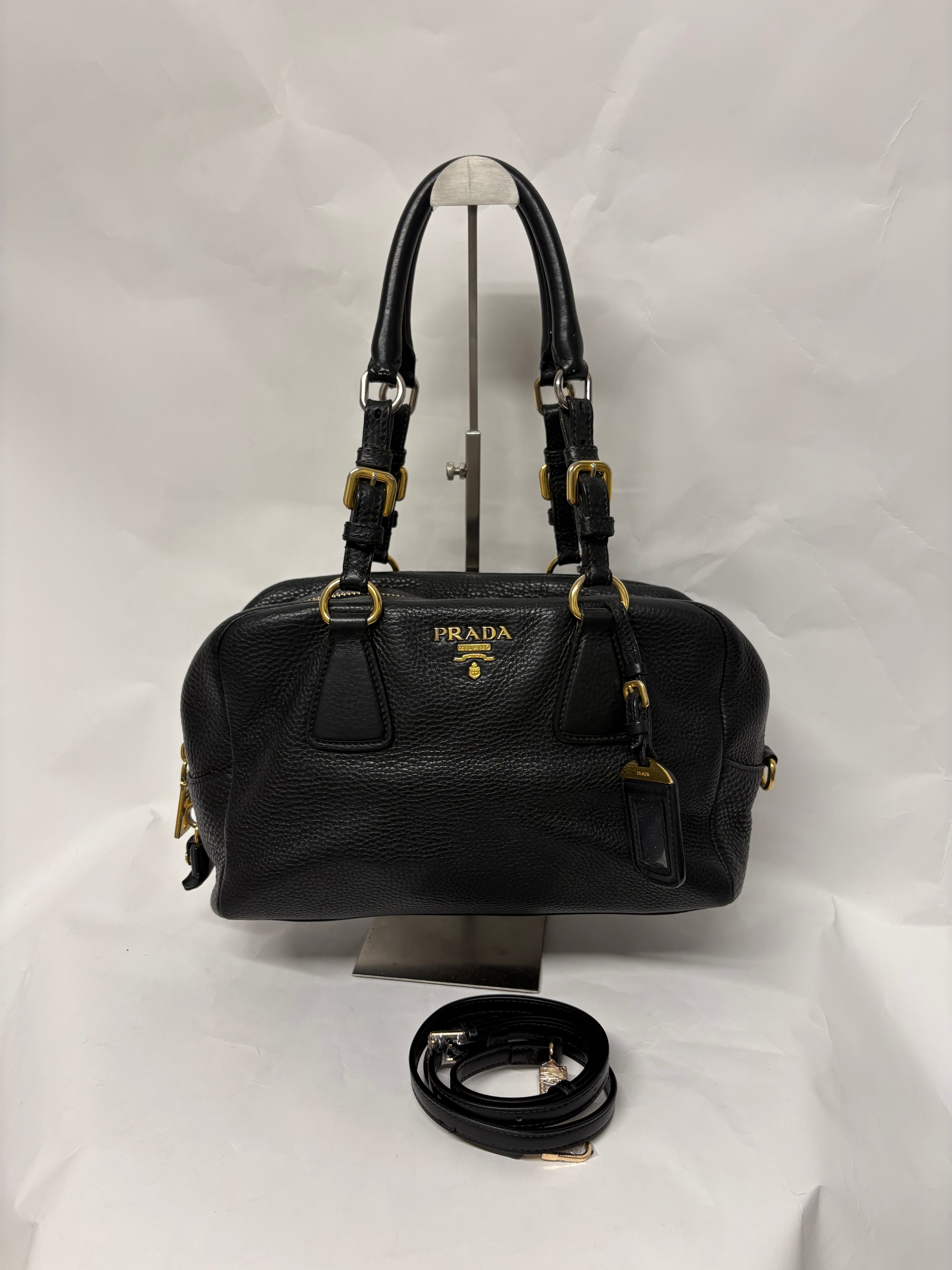 Prada Vitello Daino Negro 2-Way Original – Bandolera