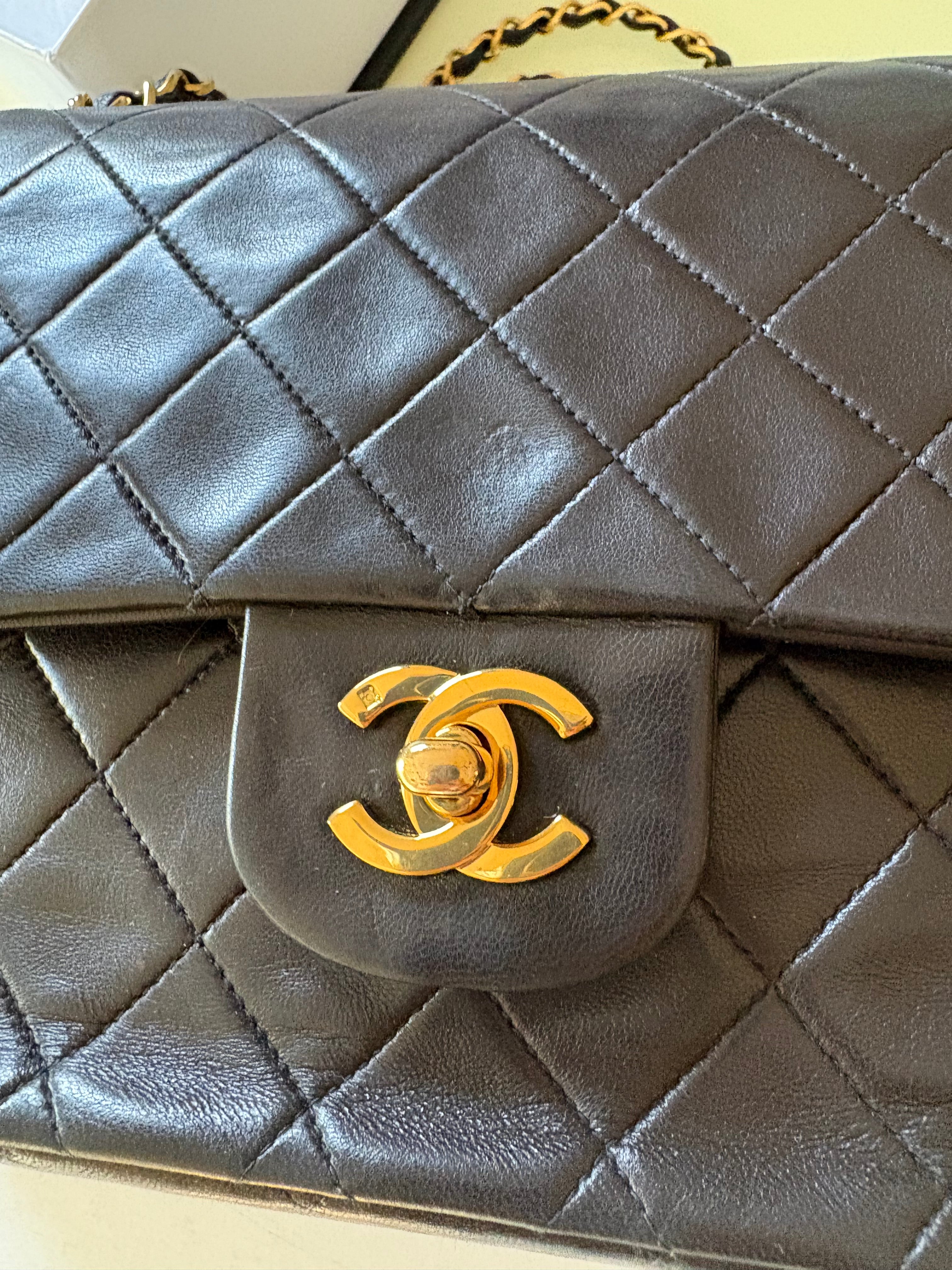 Chanel Timeless Classic Flap Medium 25 Double Flap Negro Lambskin