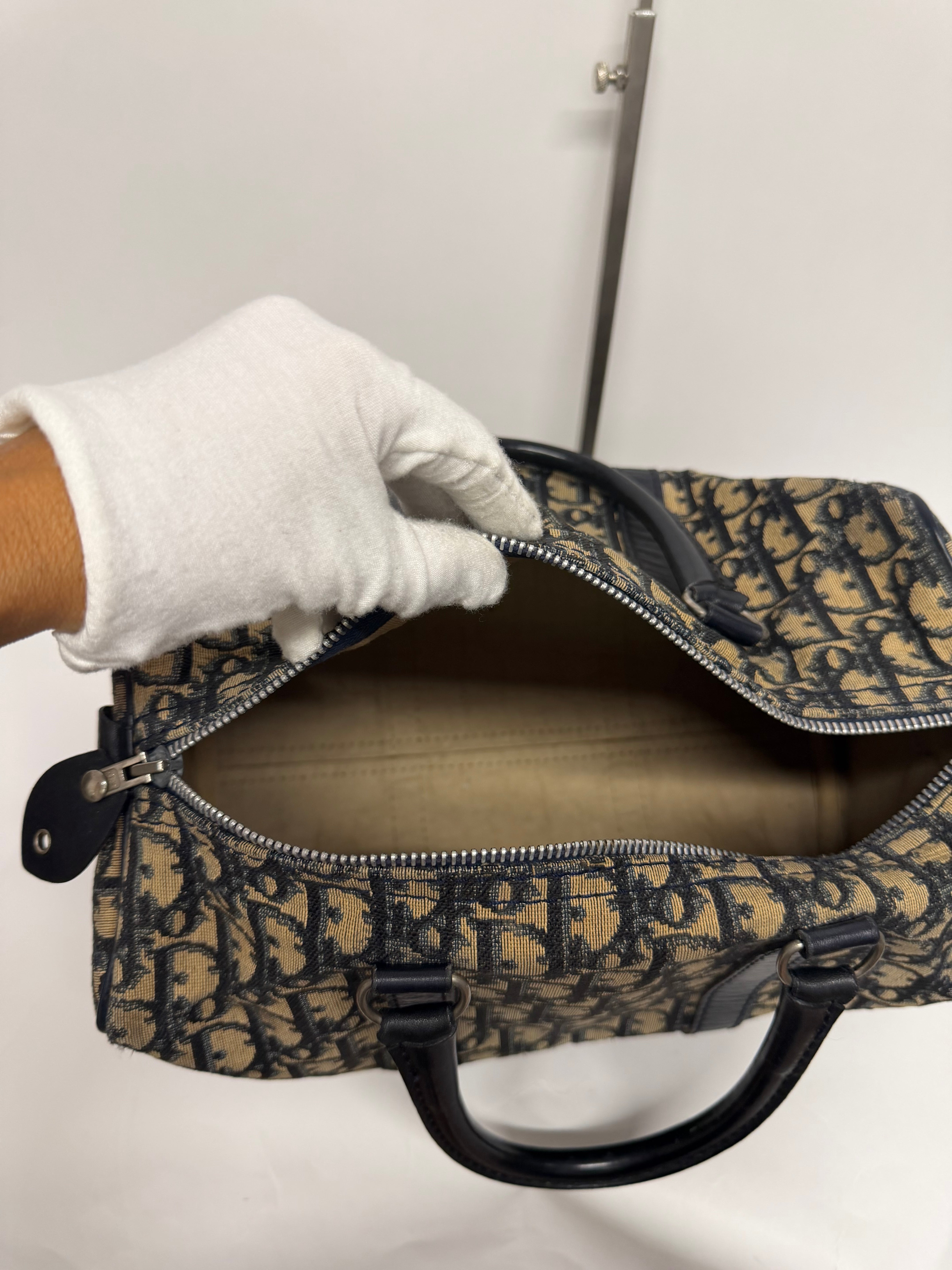 Dior Trotter Boston Bag Canvas x Leather Azul Marino