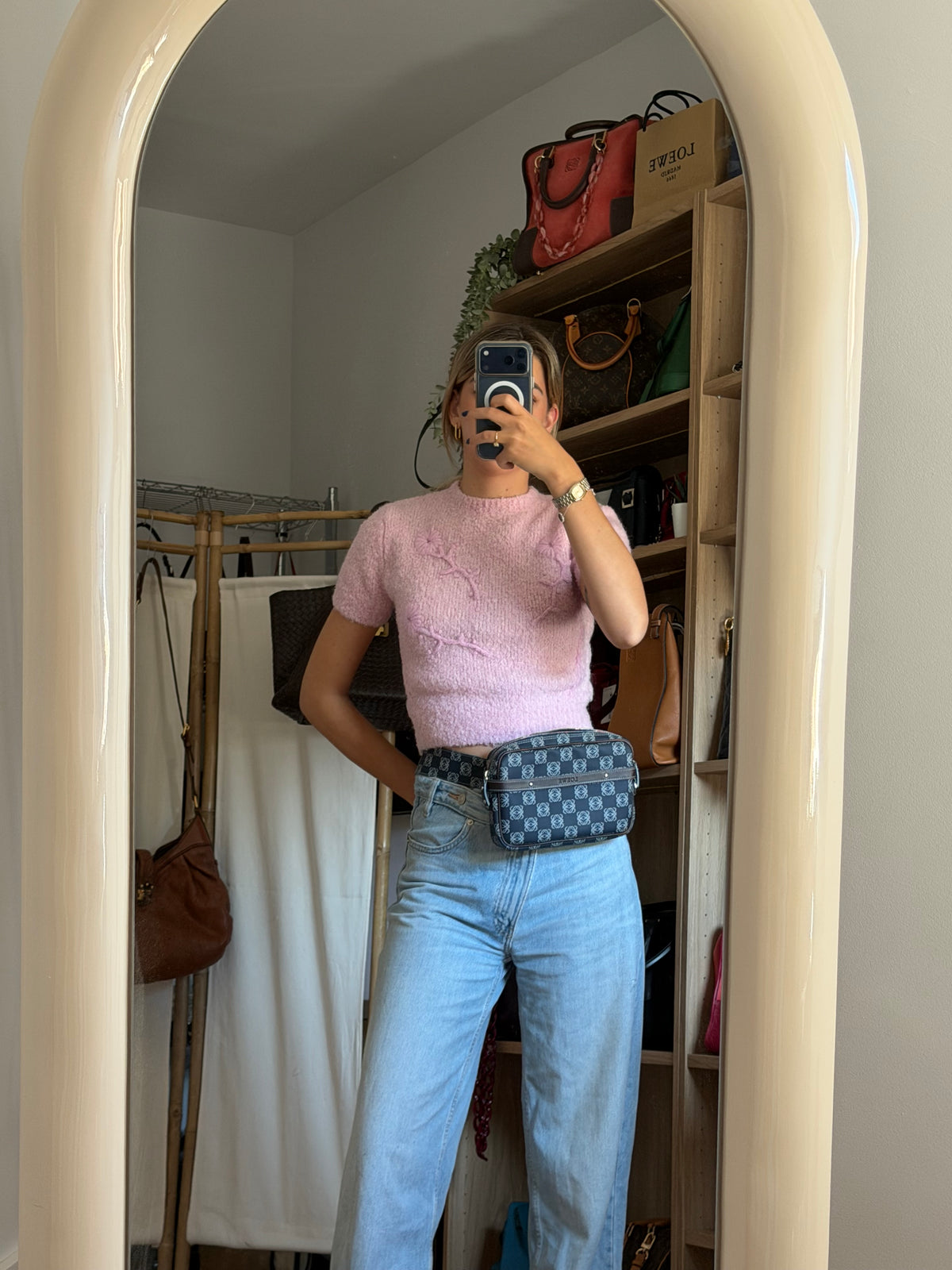 Loewe Belt Bag Jacquard Anagrama Azul Marino · tres en Uno